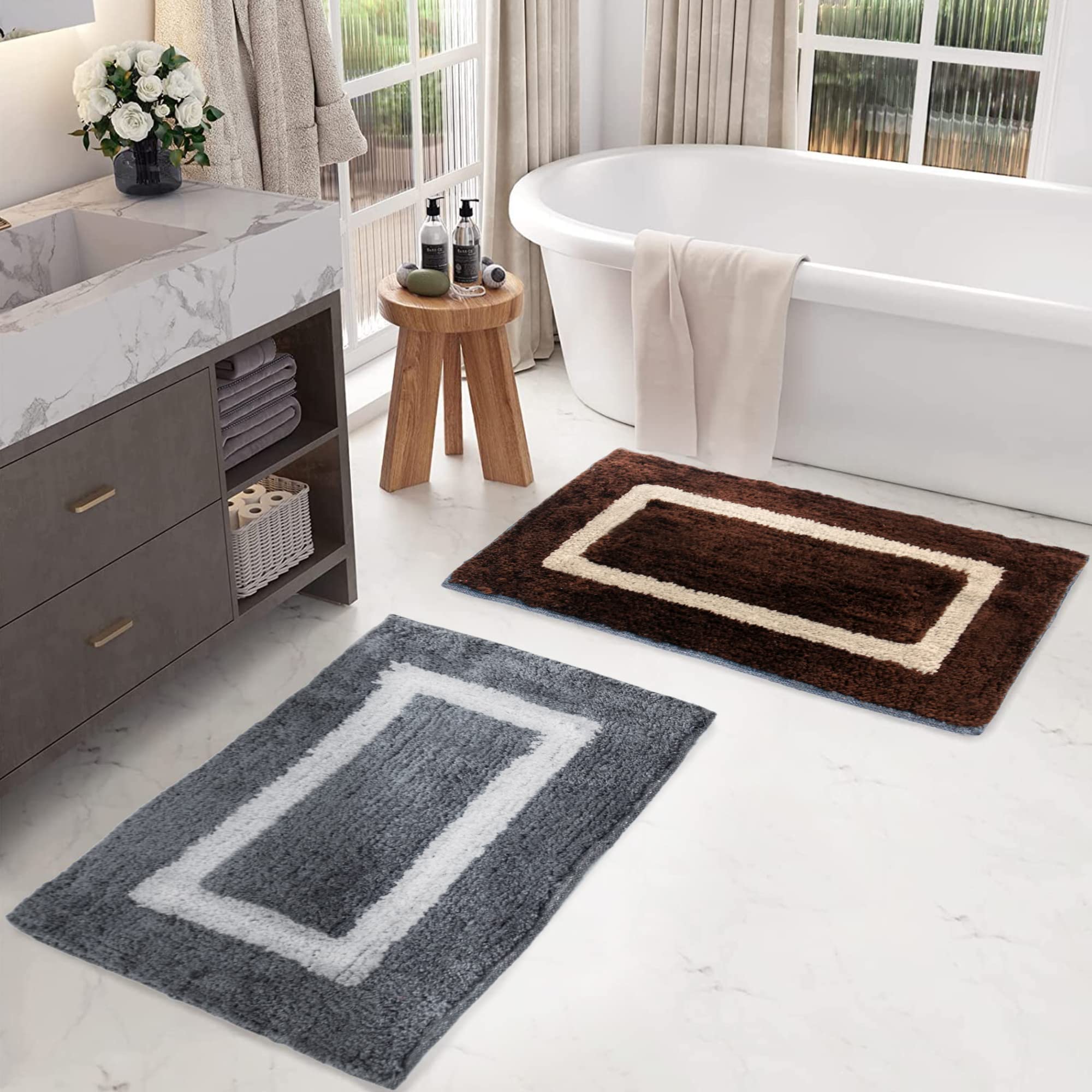 Story@Home Eco Series Cotton Blend Regular Border Door/Bath Mat for Home, Kitchen, Office Entrance Mats, 40 x 60 cm, (Set of 2 Pieces, Brown and Grey) (B01MQYMTUF) Amazon Price History, Amazon Price Tracker