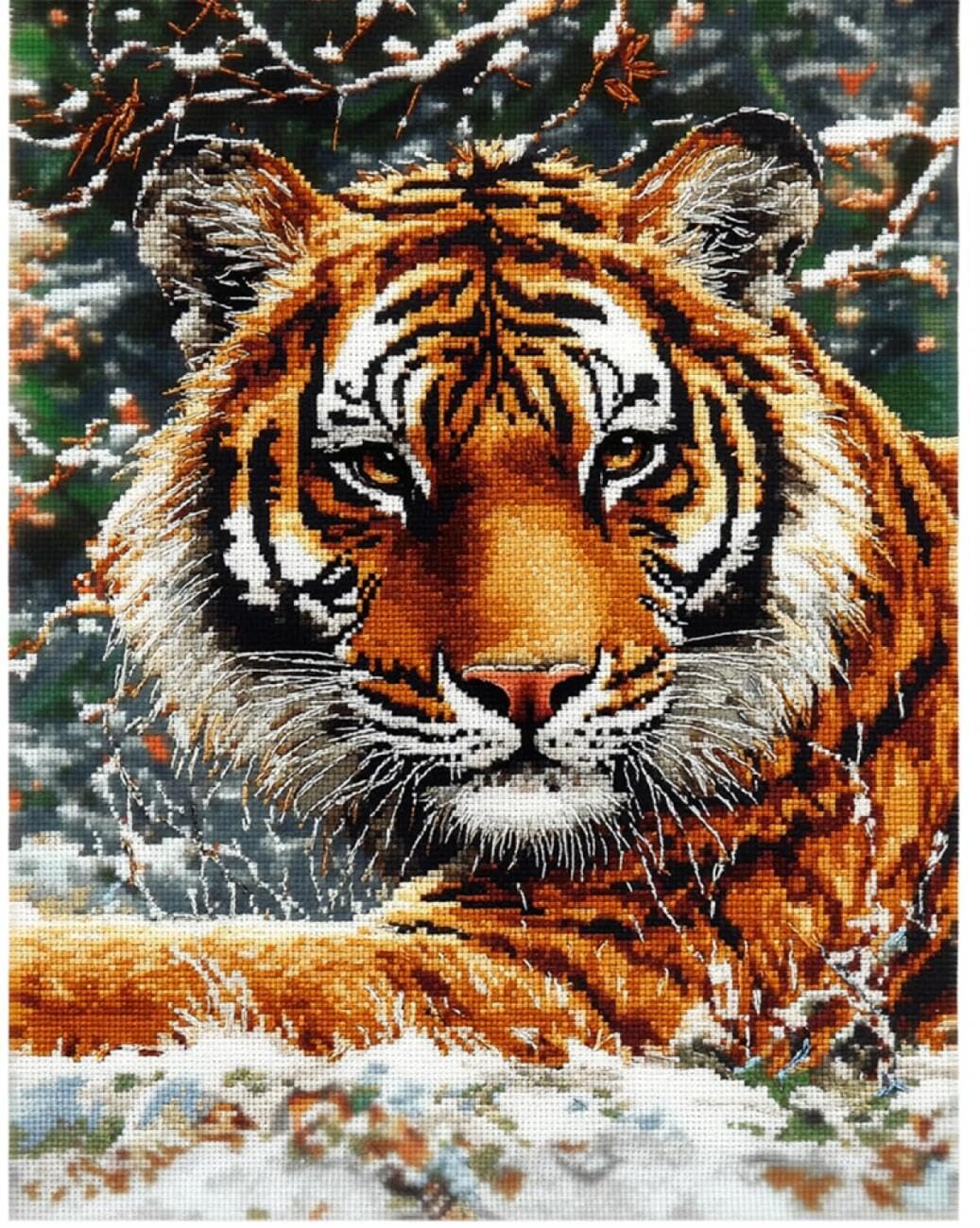 AxiangziK DIY Counted Cross Stitch Kits Tiger in the Snow 11CT 80x100cm