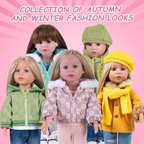 Miniatura 6 de Conjunto de ropa de muñeca de 3 piezas de color rosa y gris a cuadros con capucha gruesa chaqueta de tablero de ajedrez con manga larga, traje de