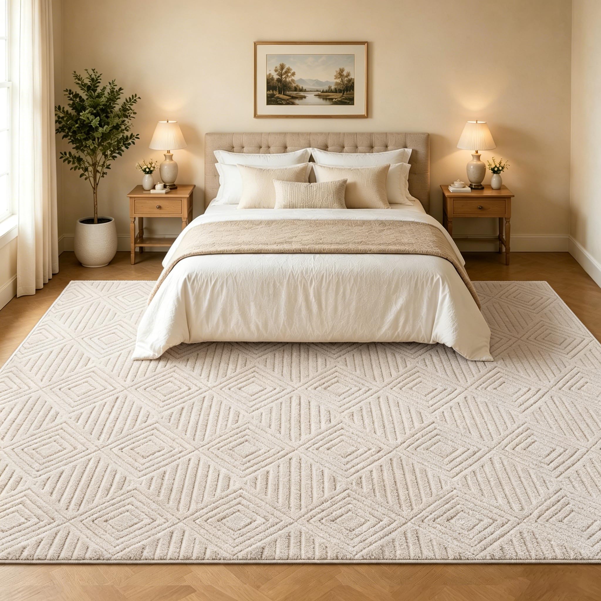 Capslpad Alfombra Beige 200x300cm antideslizante moderna alfombra suave lavable para salón oficina comedor dormitorio