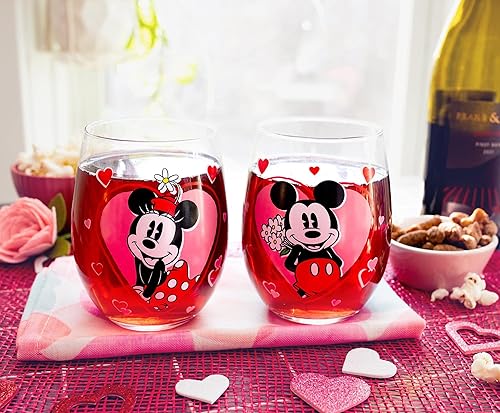 Miniatura 5 de Juego de 2 copas de vino sin tallo con corazones de Minnie y Mickey Mouse de Disney para mimosas cócteles cada una tiene capacidad para 20 onzas