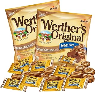 Werther's Original Chocolate and Caramel Sugar Free Hard Candies, Individually Wrapped Snacks for Adults, Gift Basket Stuffers, Pack of 2, 2.35 Ounces
