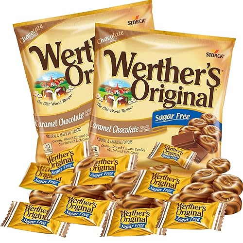 Werther's - Caramelos duros originales de chocolate y caramelo sin azúcar, aperitivos envueltos individualmente para adultos, rellenos de cesta de