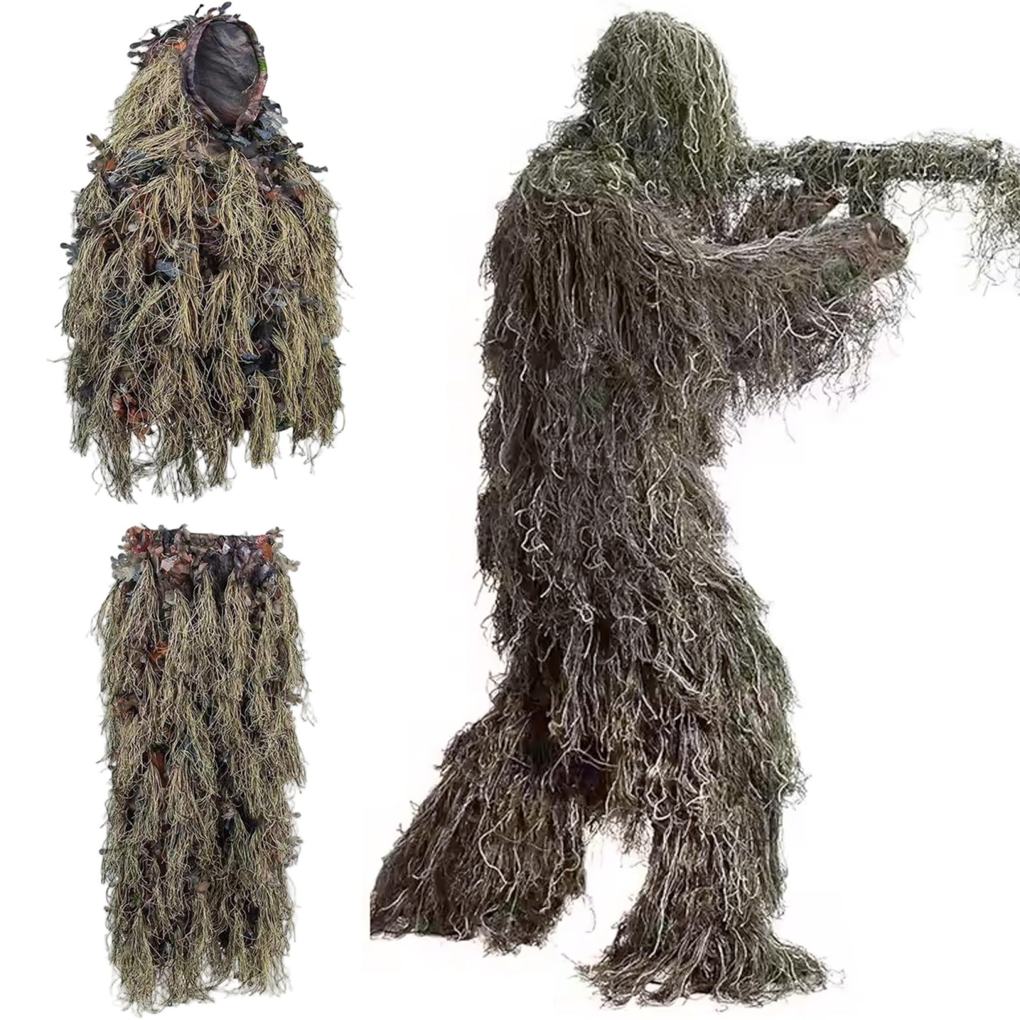 Whyzsjnclg Gilly Suit, Ghillie Suit Camo Leafy Lightweight Hunting Clothes for Men Breathable Ghillie Poncho for Hunters, Sniper Airsoft, Paintball, Medium