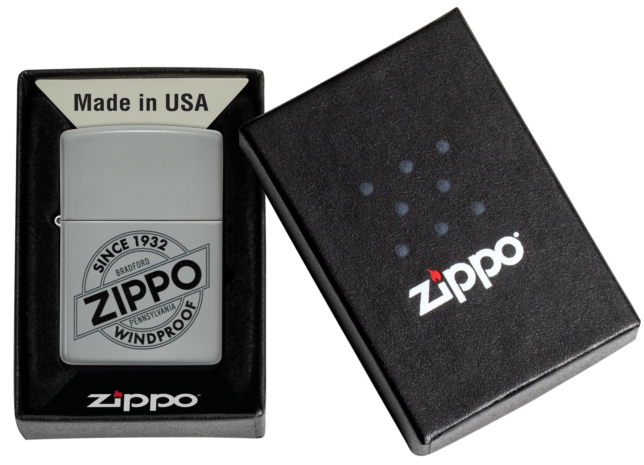 Zippo Windproof Lighter, Since 1932 Logo, Flat Grey, Colour Image