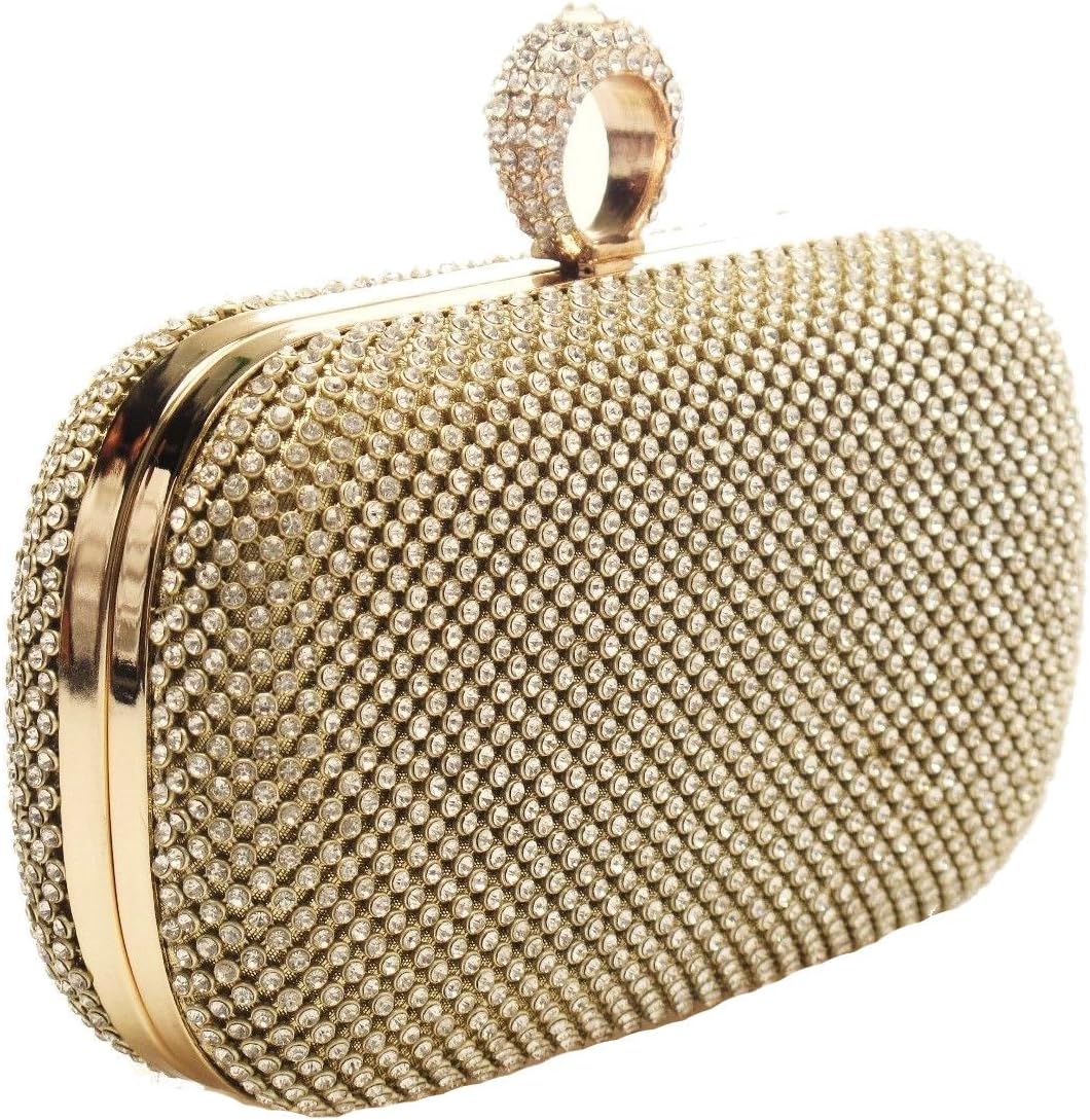 Dazzling Gold Crystal Ring Diamante Evening bag Clutch Purse Party Bridal Prom