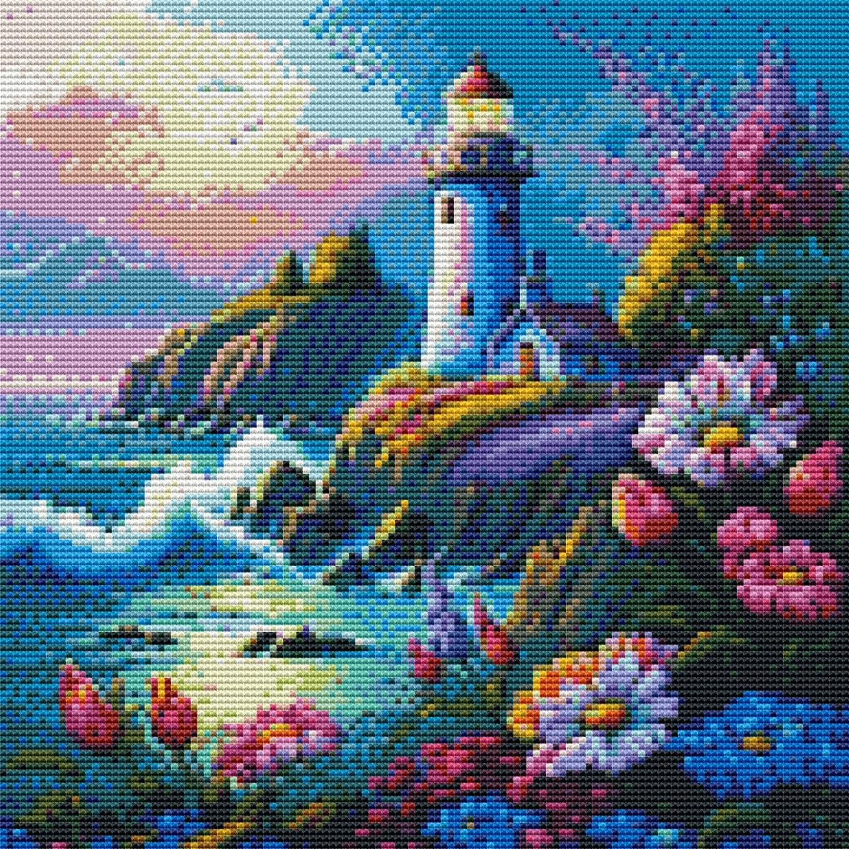 Awesocrafts Lighthouse Cross Stitch Stamped Kits Easy Patterns Cross Stitching Embroidery Needlework Kit Supplies