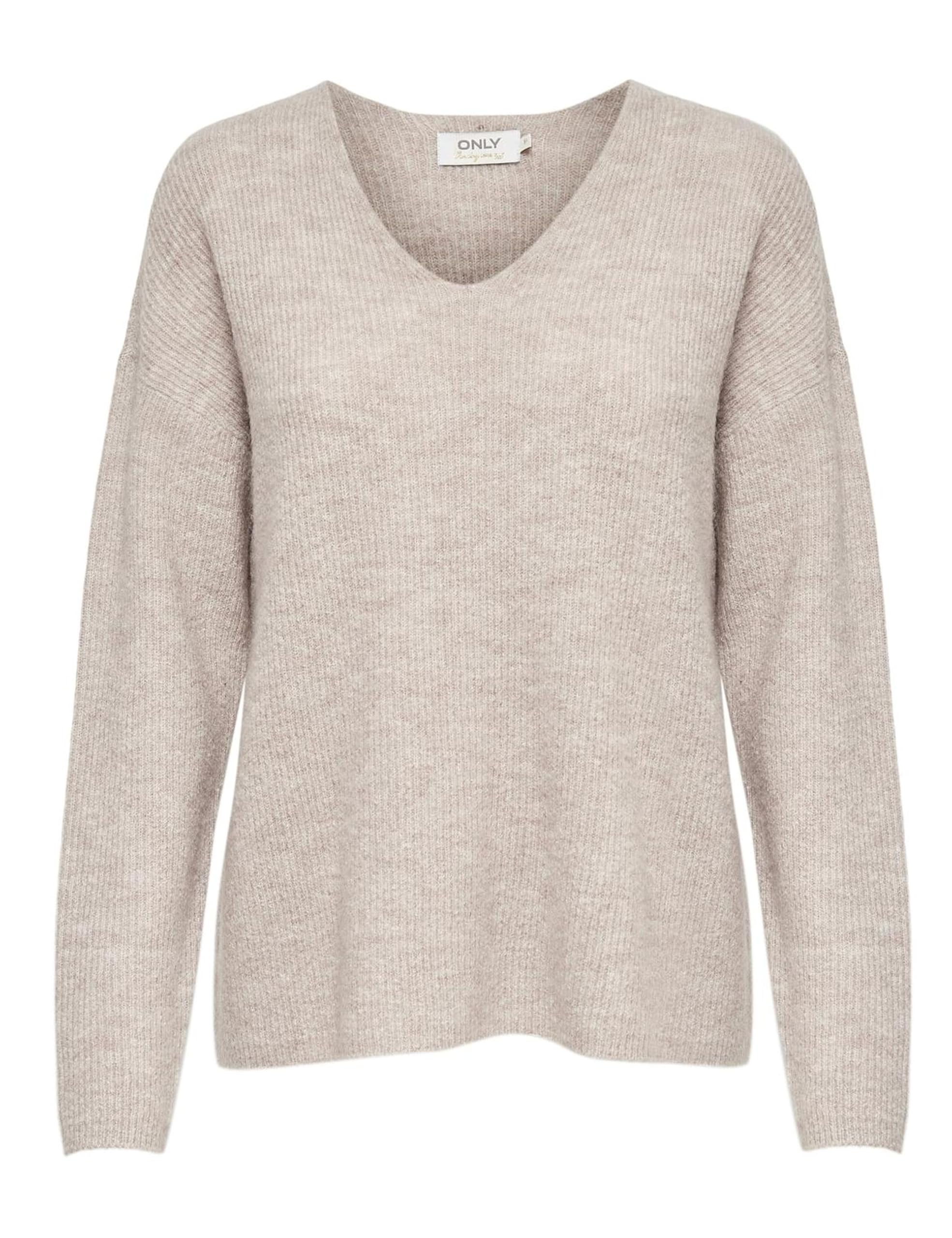 ONLY Women's Onlcamilla V-Neck L/S Pullover KNT Noos Sweater, Pumice Stone/Detail:Melange, L