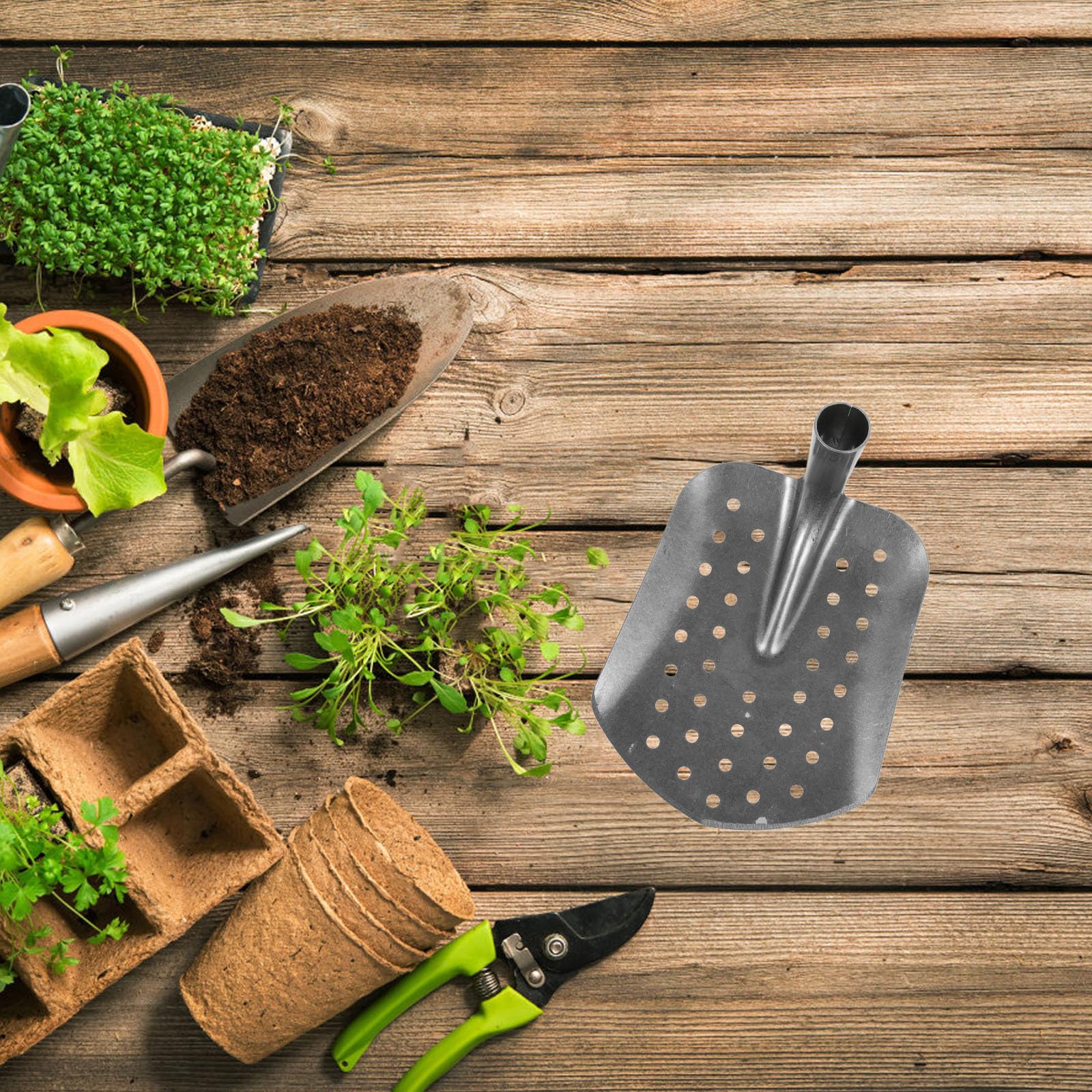 Pala in Metallo per Drenaggio Forata, Acciaio Nero, Impugnatura Ergonomica