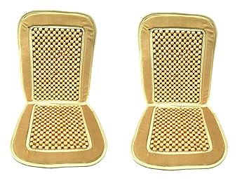 AUTO CAR WINNER Beaded Plush Velvet Car Seat Cover Wood Cushion Massage Comfort Wooden Bead Strung Cushion-Set Of 2,Tan/Beige Colour for Maruti Suzuki A-Star