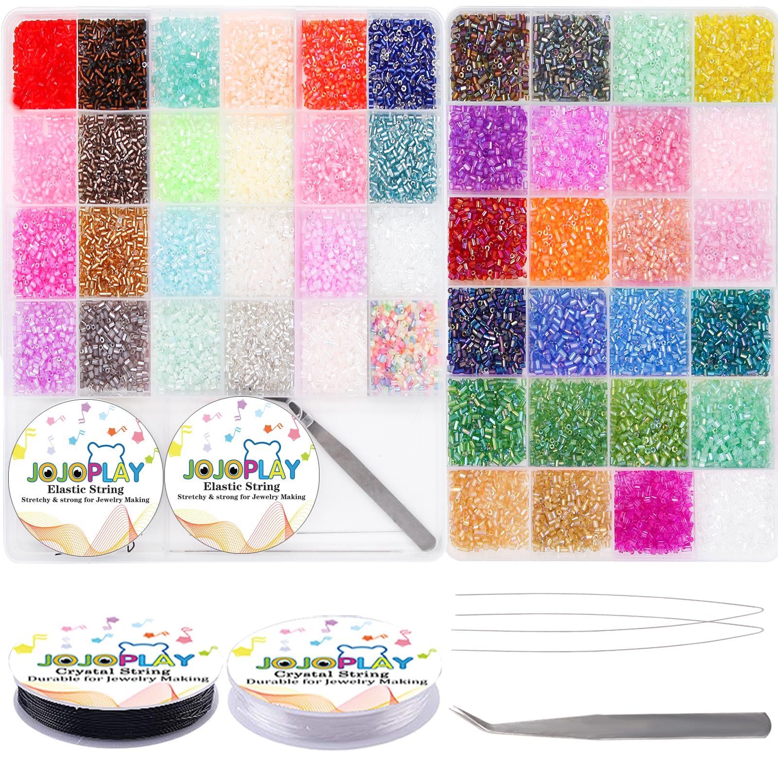 Cuentas de tubo de cristal con forma de corneta, cuentas pequeñas de cintura con pinzas elásticas para hacer pulseras, collares, joyas (3 mm, 48 colores)