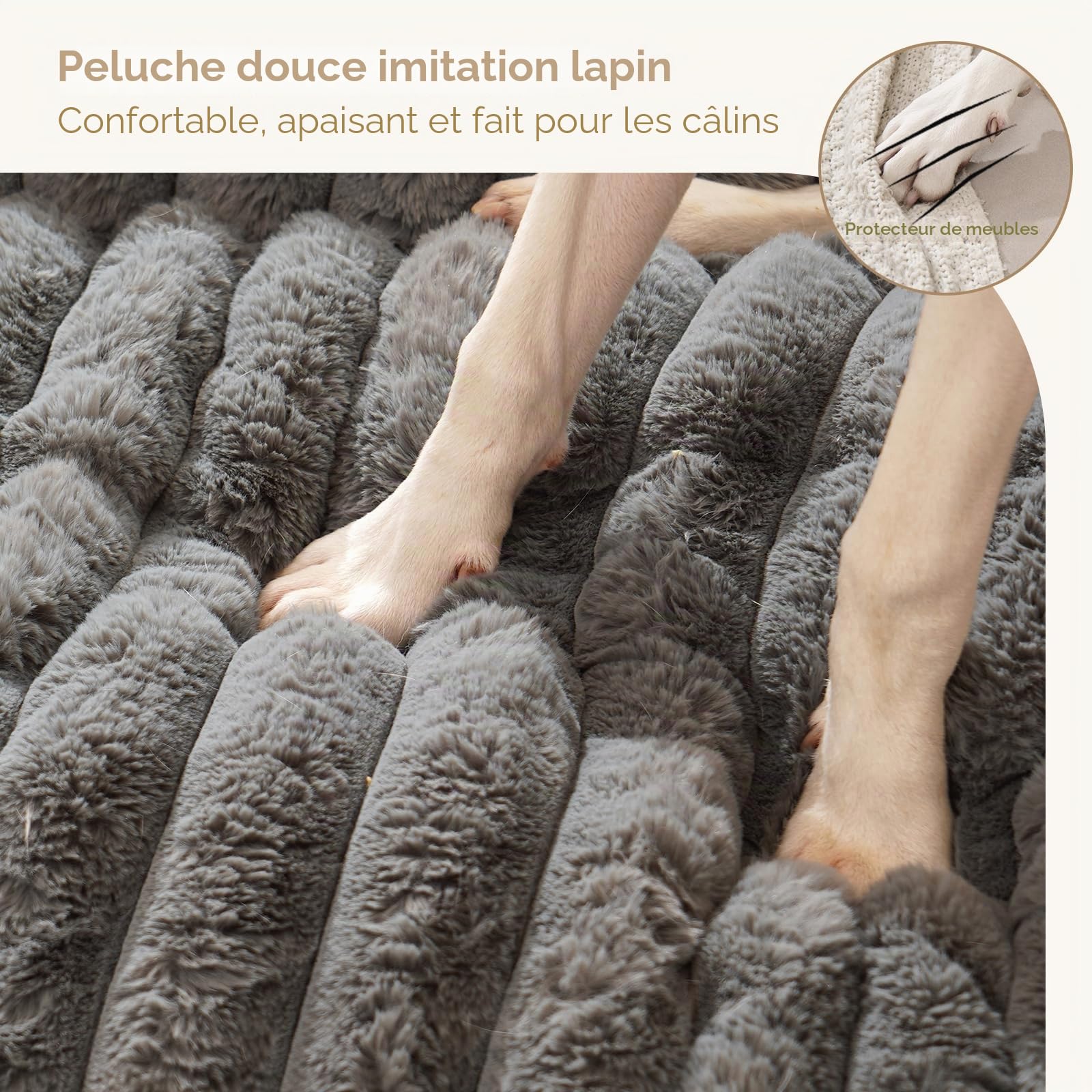 Avont Panier pour Chien Déhoussable et Lavable, Coussin Anti-Stress Protège-Canapé, Tapis pour Chien Grande Taille, Matelas Lit Couchage et Mobilier Protection Canapé 90 × 80 cm -M(Gris)