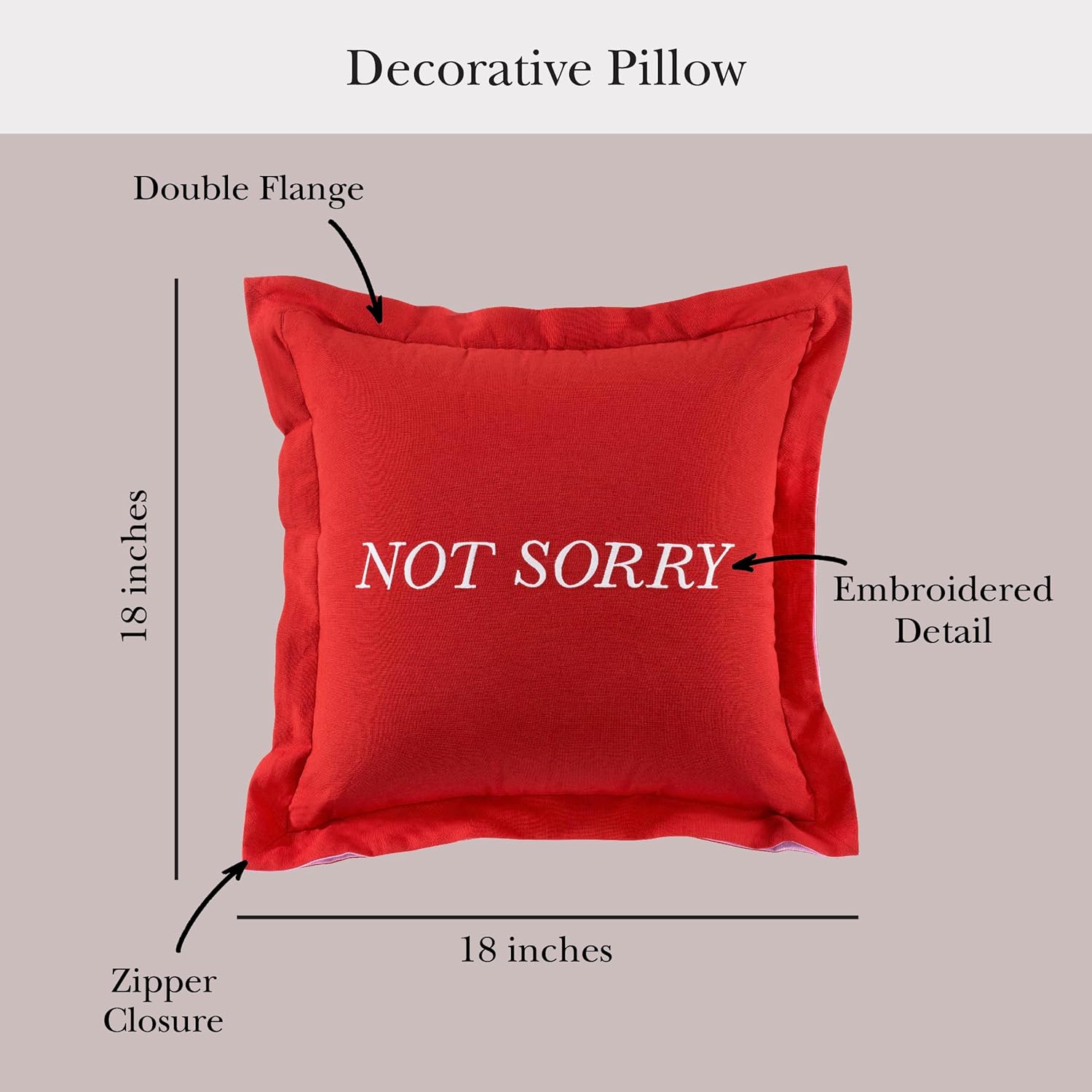 kate spade new york Sorry, Not Sorry Reversible Decorative Pillow, 18" x 18" Throw Pillow for Bed or Sofa, Cotton and Linen Cover, Red
