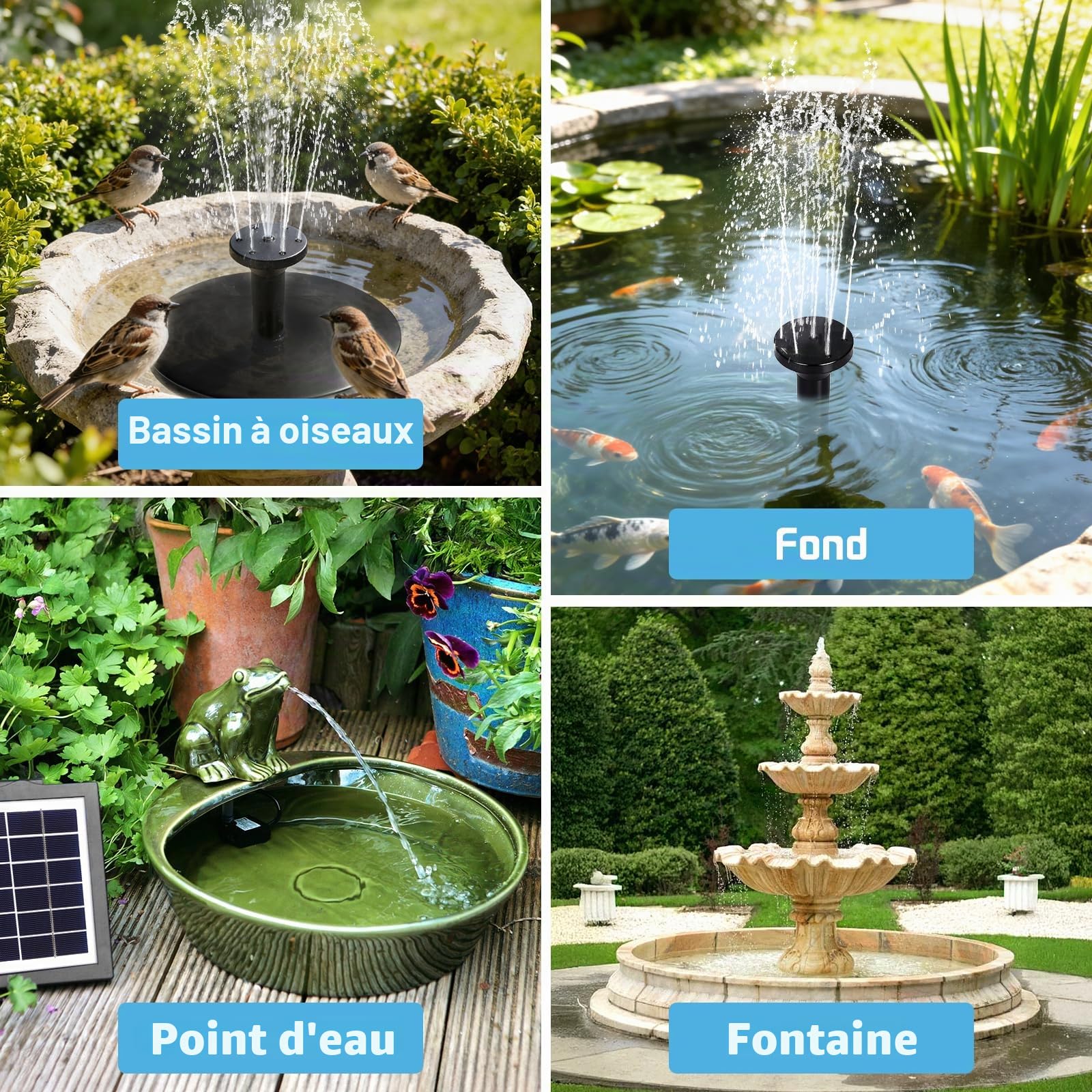 Pompe Solaire Bassin, 2W Pompe A Eau Solaire Et 15 Buses, Fontaine Solaire Exterieure De Jardin, Bassin, Fontaine Exterieure De Jardin pour Bain d'oiseaux, Piscine pour Animaux Et Hydroponie