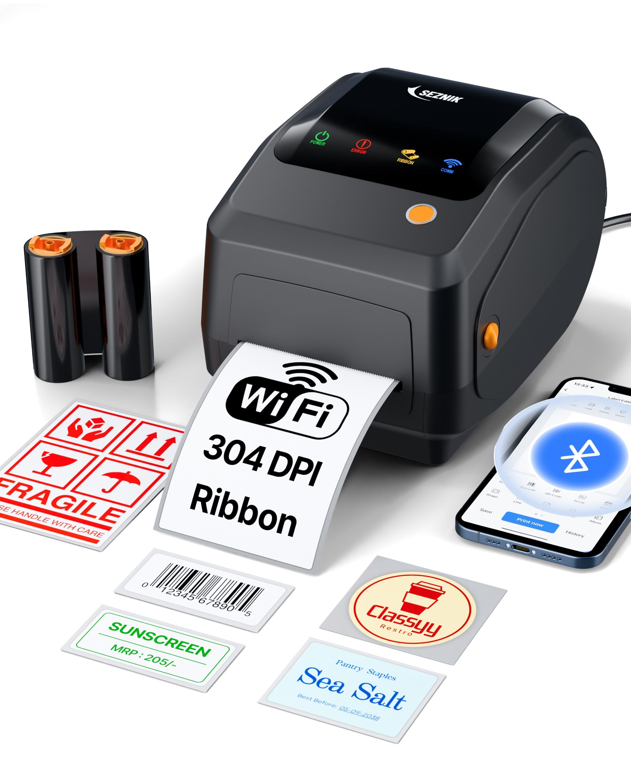 SEZNIK Rudra Thermal Label Printer | Direct Thermal + Therml Transfer | 300 DPI HD Print | USB + Bluetooth | Shipping Labels, MRP Sticker, Barcode, E-Commerce Printing | 1 Year Warranty-image-43
