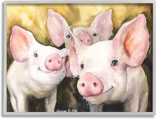 Stupell Industries Baby Pigs Animal Yellow Watercolor Painting, Design by George Dyachenko Gray Framed Wall Art, 16 x 20, Pink