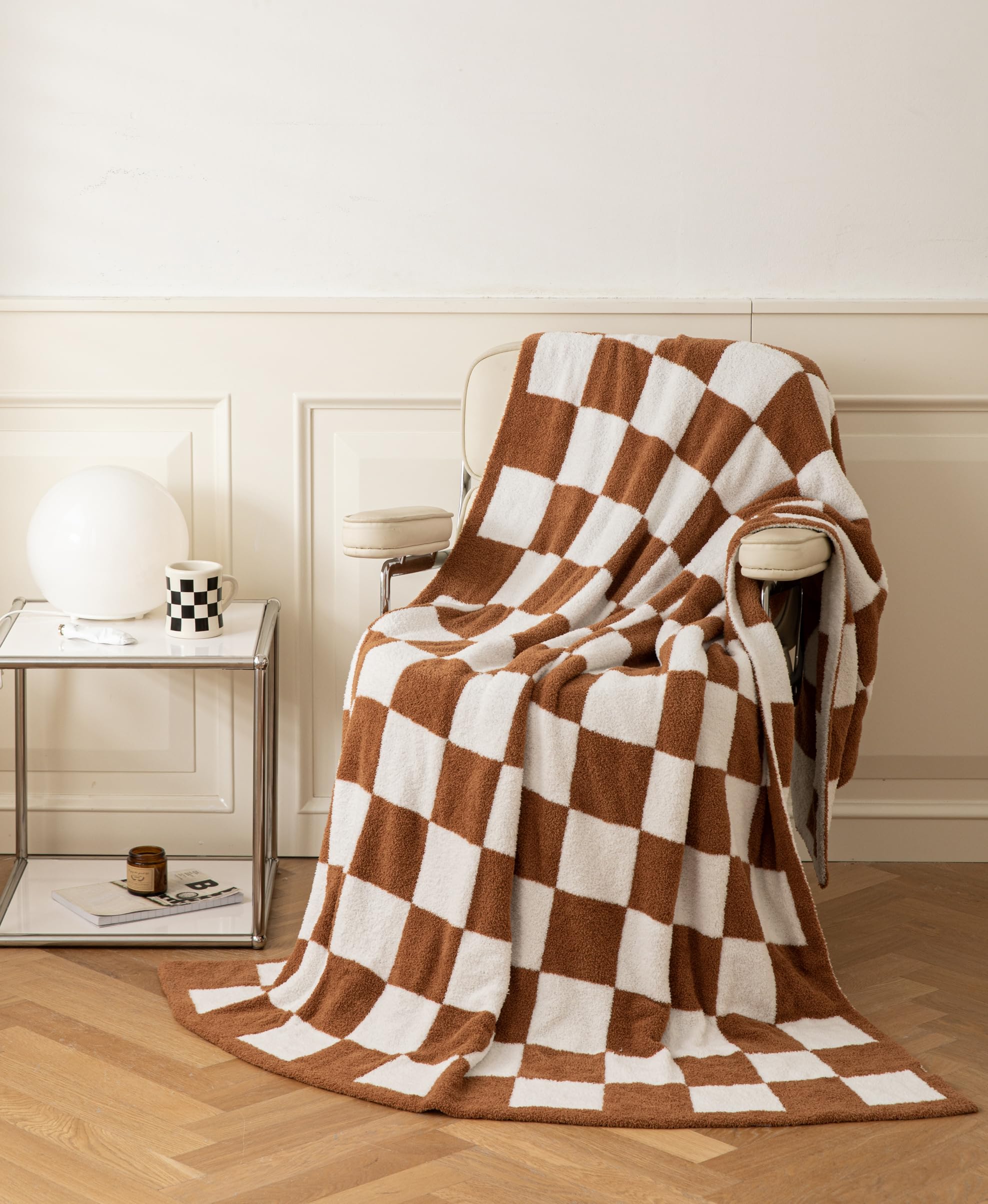 Coperta A Scacchiera Ultra Morbida, Accogliente, In Pile Leggero Reversibile Lavorata A Maglia Per Divano Letto Viaggio Rosa Cipria 51x6~p113388550