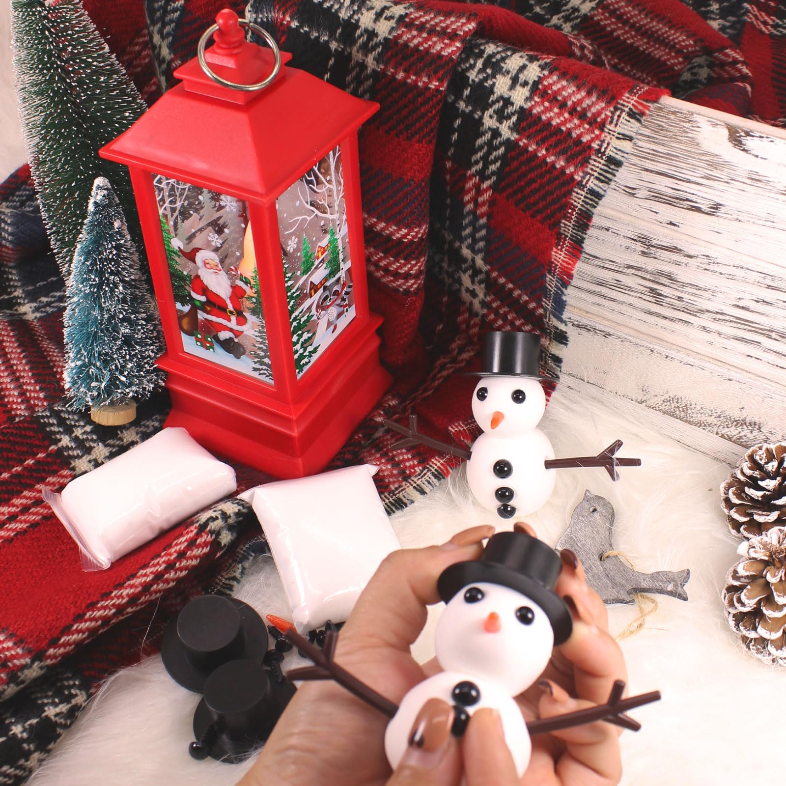 Paquete de 12 manualidades de muñeco de nieve para niños, kit de construcción de muñeco de nieve, kit de moldura de arcilla para manualidades de Navidad, regalo de Navidad, relleno de 6