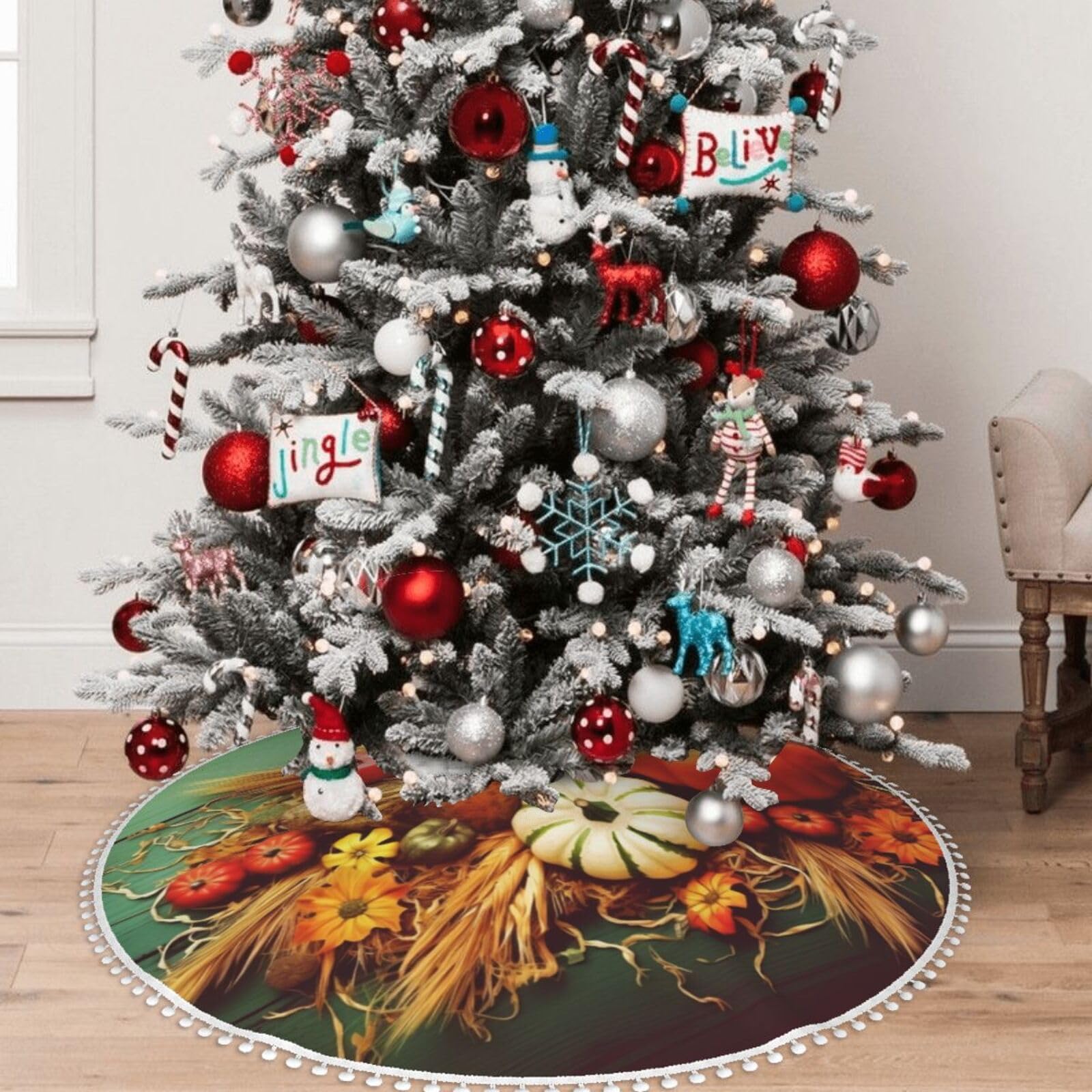 Jupe de sapin de Noël pour décoration de fête et salon chaleureux