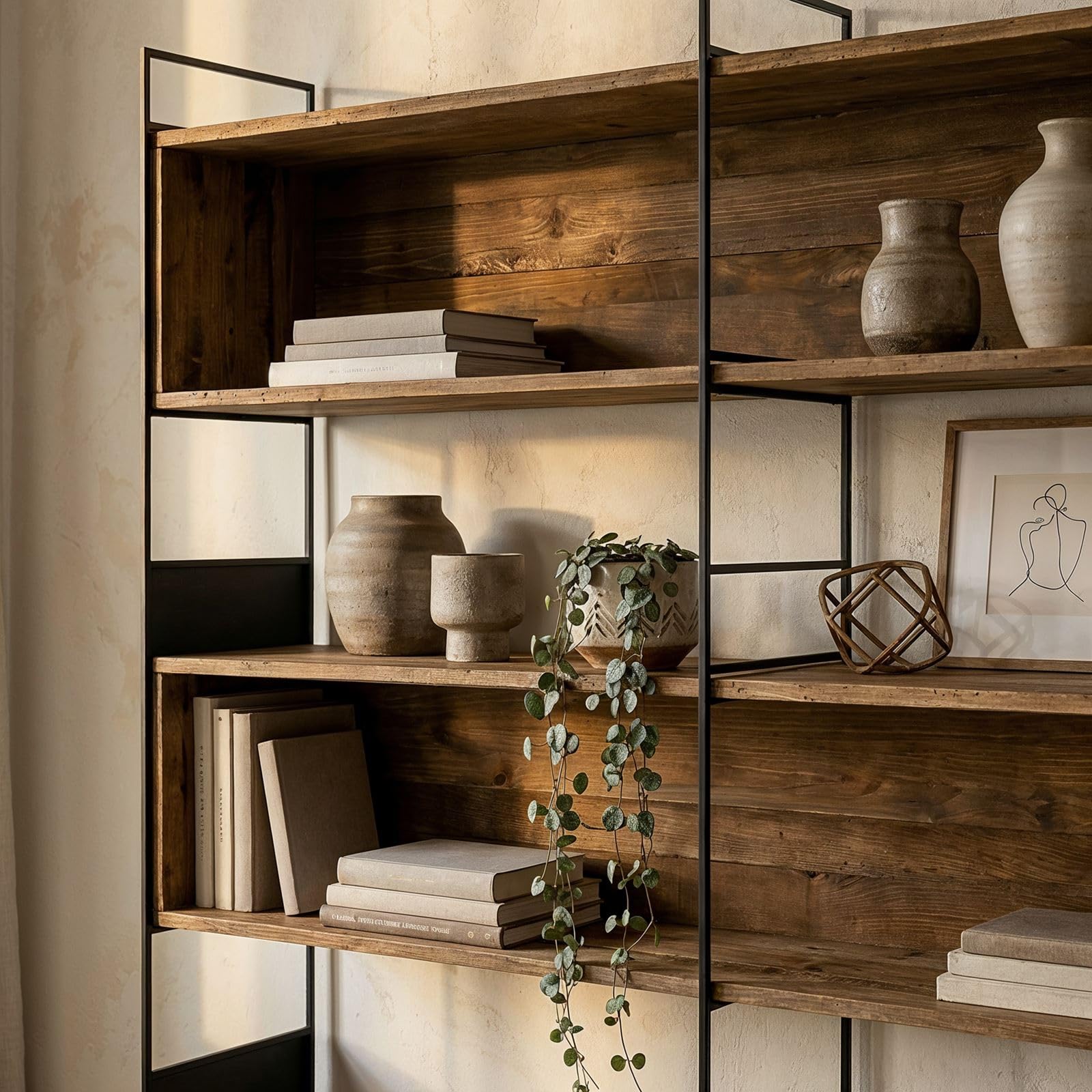 IDIMEX Regal AMAGI 180x190 cm aus recyceltem Massivholz, Natur/Schwarz - Standregal im Industrial Stil, Bücherregal aus Kiefernholz und Metall, offenes Regalsystem für Wohnzimmer und Büro