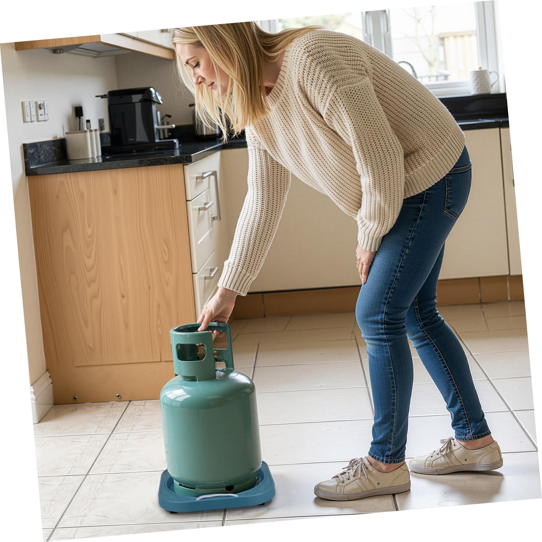 Generico Armadietto Porta Bombole Gas Esterno Base Portabombola Gas Rotonda in Plastico e Acciaio Inossidabile Supporto Mobile per Cucine Familiari e Ristoranti