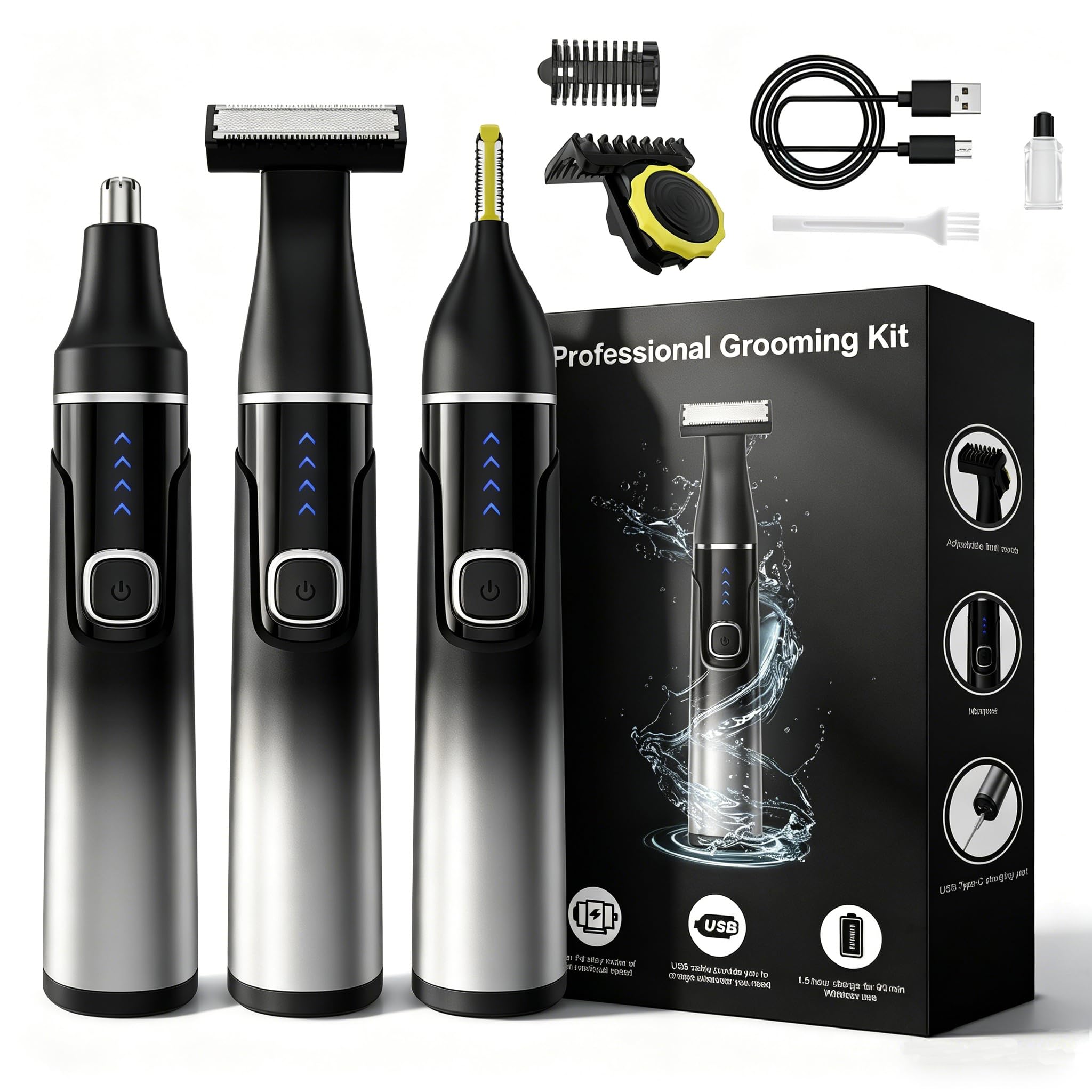 3-in-1 Body Groomer for Men, Waterproof Trimmer for Groin & Sensitive