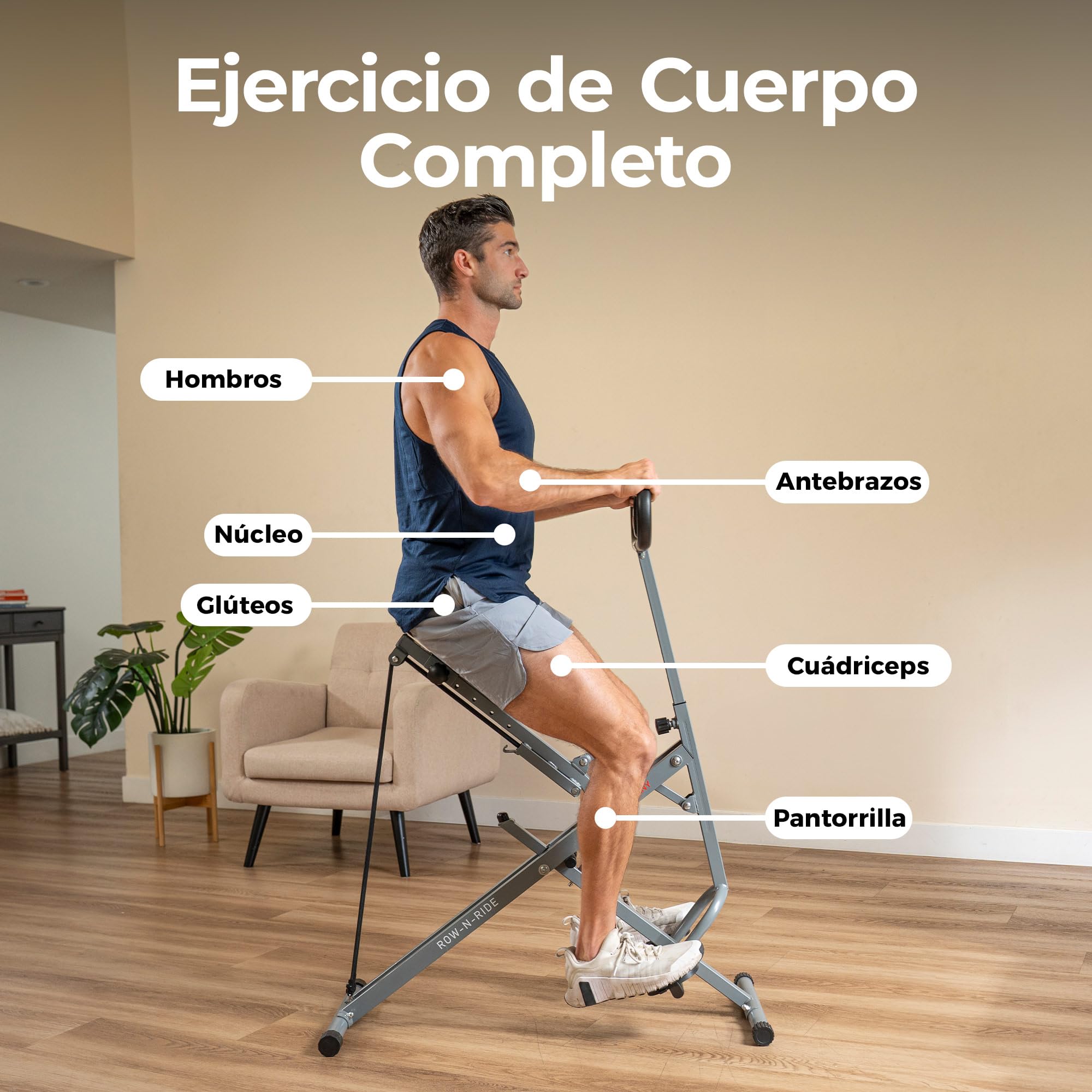 Sunny Health & Fitness Inteligente Row-N-Ride Máquina Plegable | Entrenador de Glúteos y Piernas, 3 Ángulos de Sentadilla, 4-Niveles de Resistencia, App SunnyFit, 150 kg Capacidad