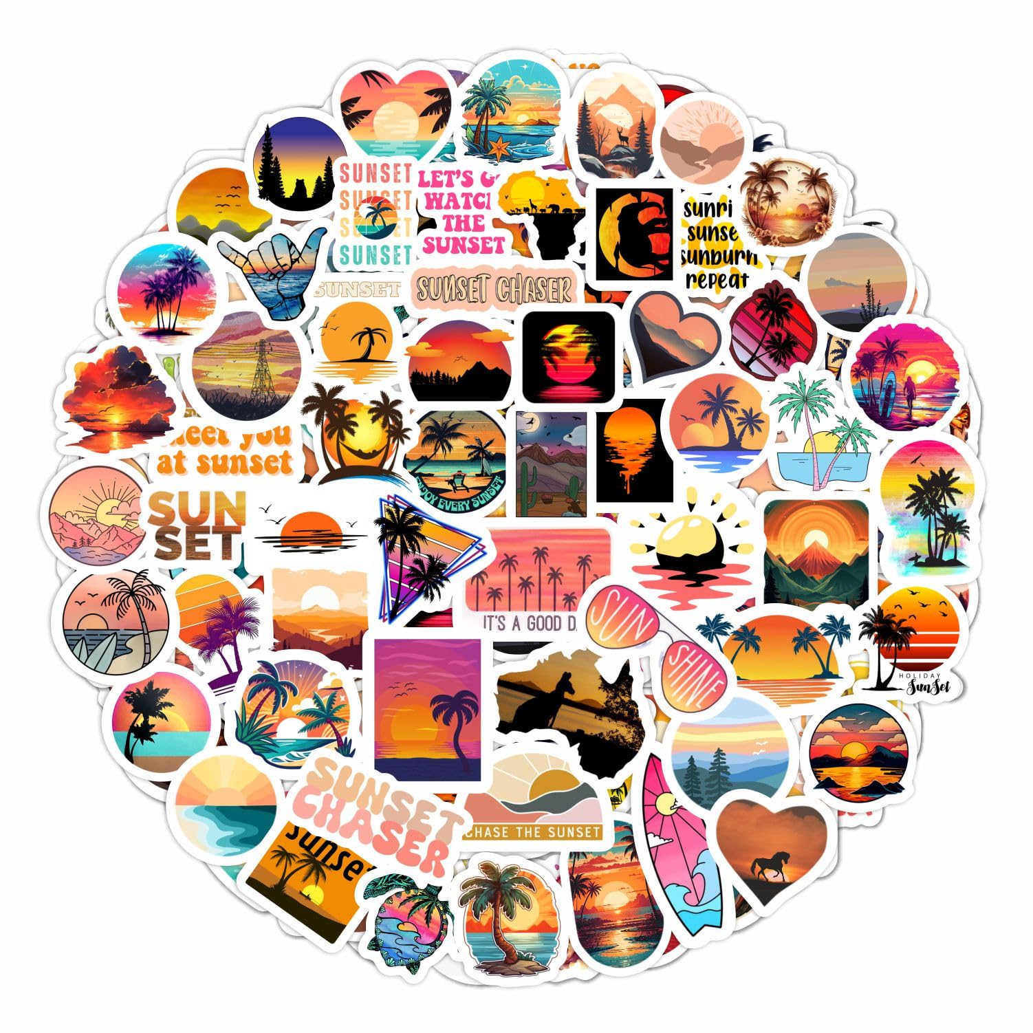 BulbaCraftSunset Stickers - Beach Stickers, Sun Stickers, Summer Stickers for Water Bottle and Laptop Decals - Palm Trees Party Favors & Decorations, Waterproof Vinyl Landscape Decals, Beachy Stuff