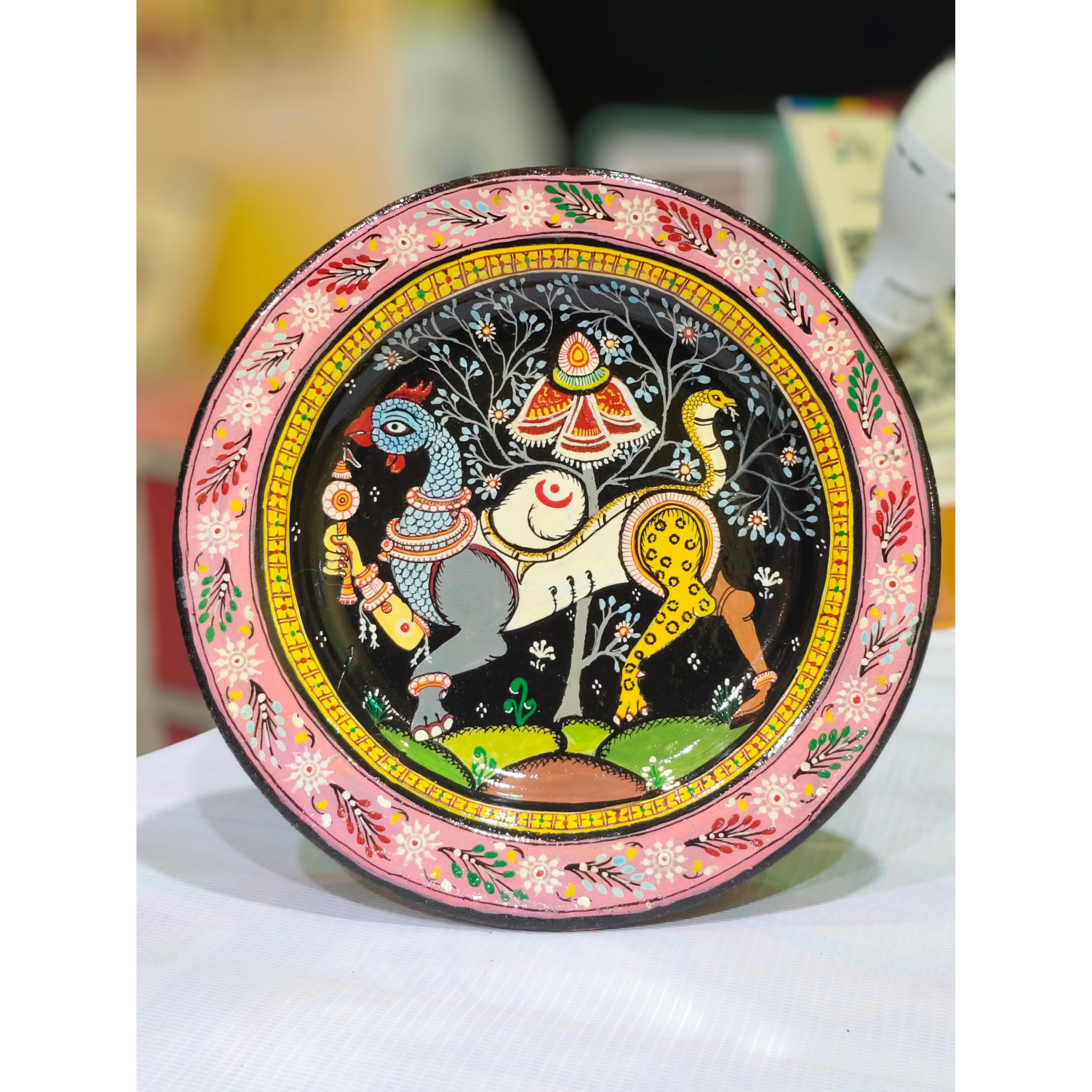 Hand Painted Aluminium Plate with Pattachitra Nabagunjara Painting, Wall Hanging Home Decor Showpiece with Back Hook-image-29