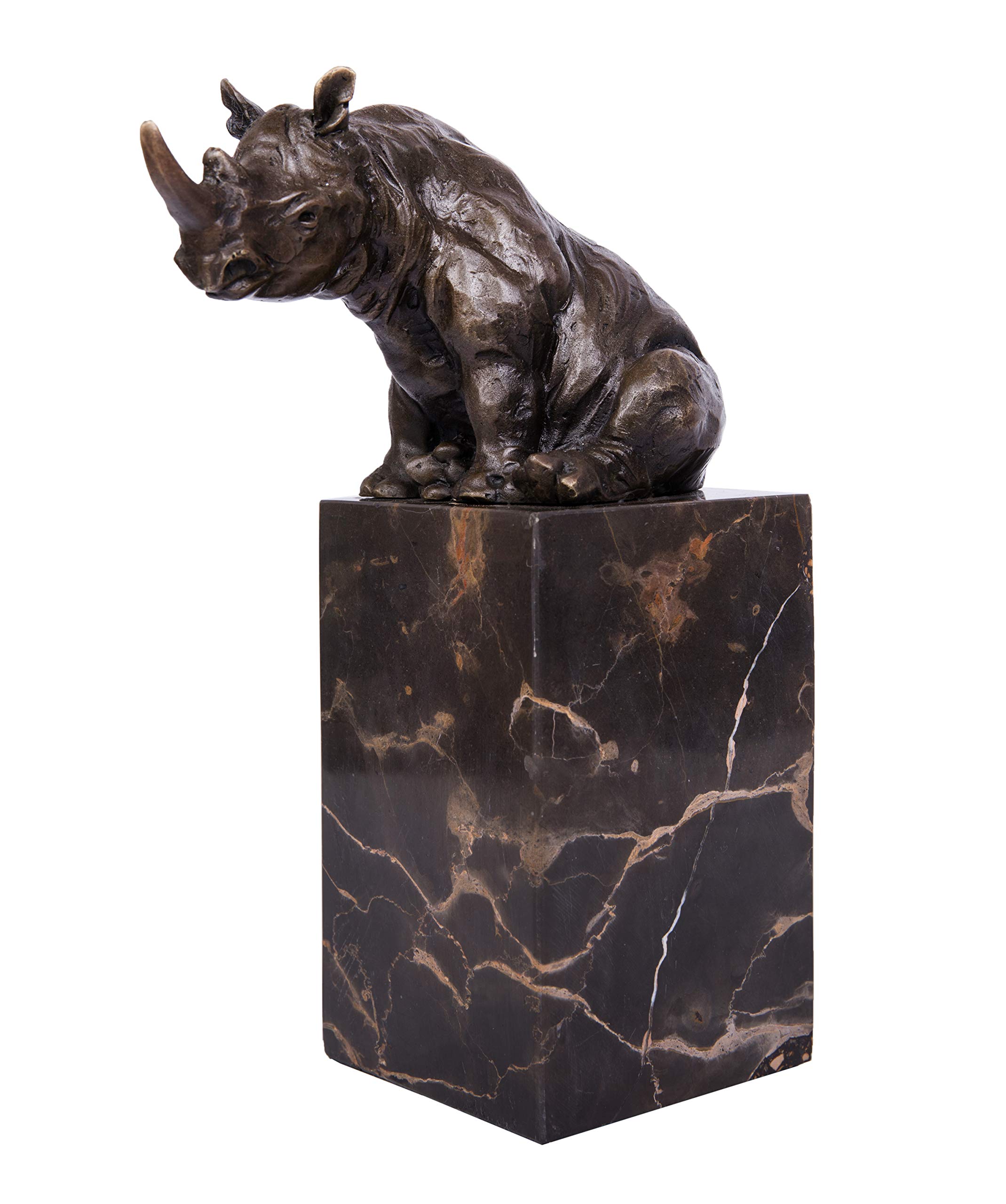 TPAL-279 African Rhino Statue Rhinoceros Figurine Garden Statue, 8 Inch, Bronze