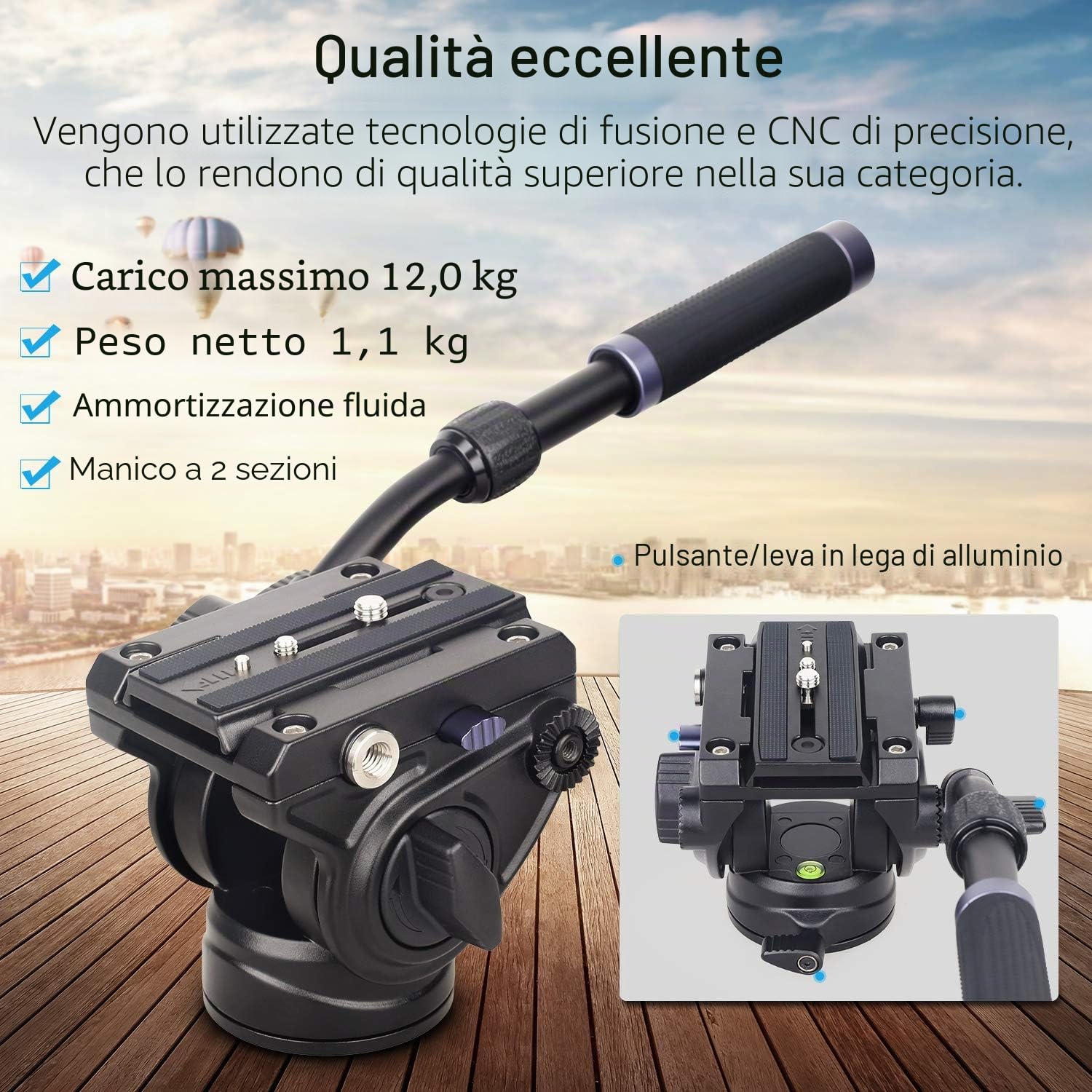 Cabezal de fluido para trípode de trabajo pesado INNOREL F80 Cámaras hidráulicas Video Fluid Head con tornillos de 1/4"&3/8" Placa deslizante Panorámica Carga máxima 24.5lb/12kg para videocámaras