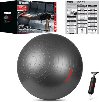 TKO Balance Ball Stability Ball for Workout - Anti Burst Large Exercise Ball Chair with Air Pump - Yoga Ball for Pregnancy, Fitness, Physical Therapy & More - Birthing Pilates Ball - 2 Sizes Gray