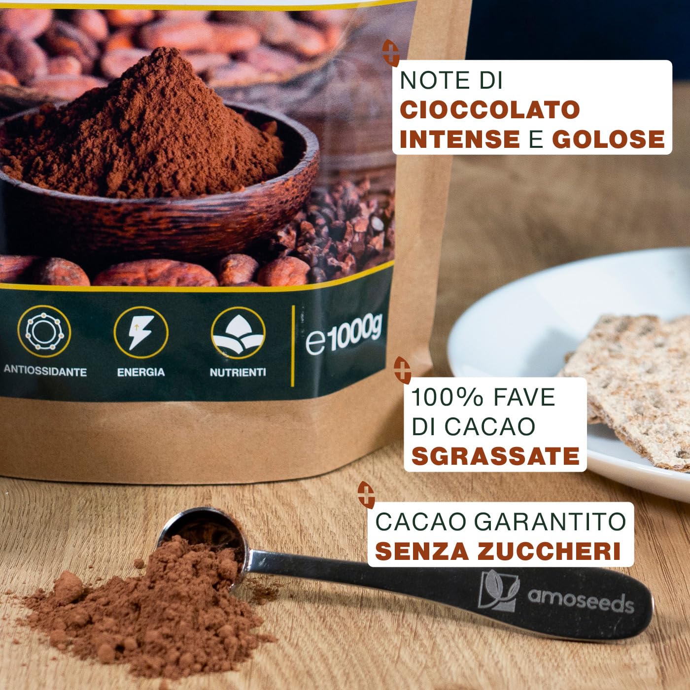 Cacao Senza Zuccheri in polvere BIO 1KG | Fave sgrassati di Cacao Bio, 100% puro | Gusto Intenso di Cioccolato | Qualità superiore