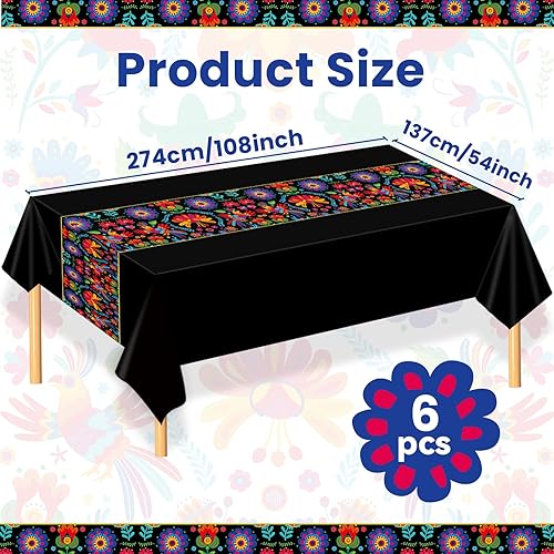 Miniatura 2 de 6 manteles de fiesta mexicana de 108 x 54 pulgadas, mantel de plástico para el Día de los Muertos, decoración del Día de los Muertos para noche de
