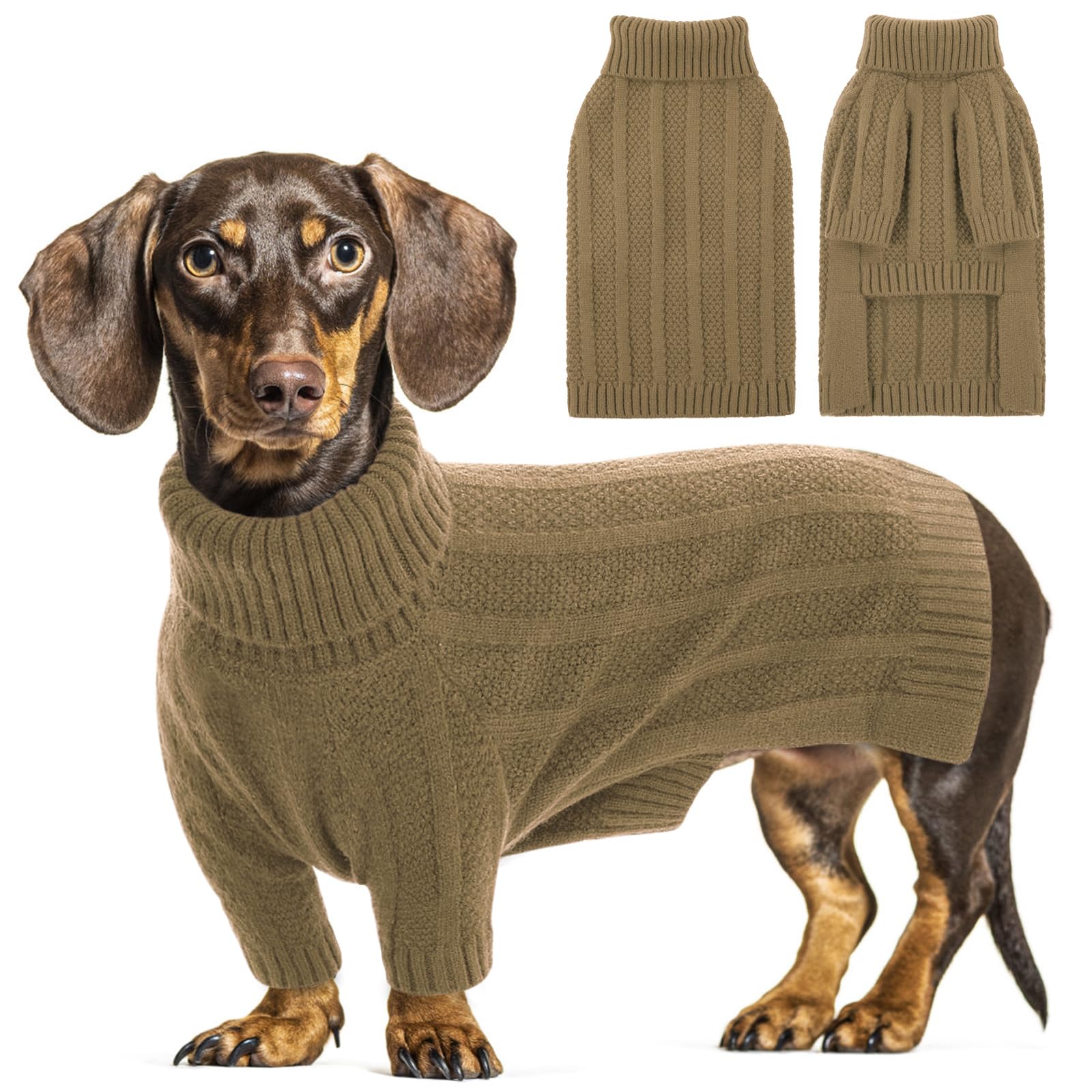 Queenmore Chihuahua Jumper, Turtleneck Long Sleeve Pullover for Boys Girls Yorkshire Poodle, Cockapoo (Camel, S)