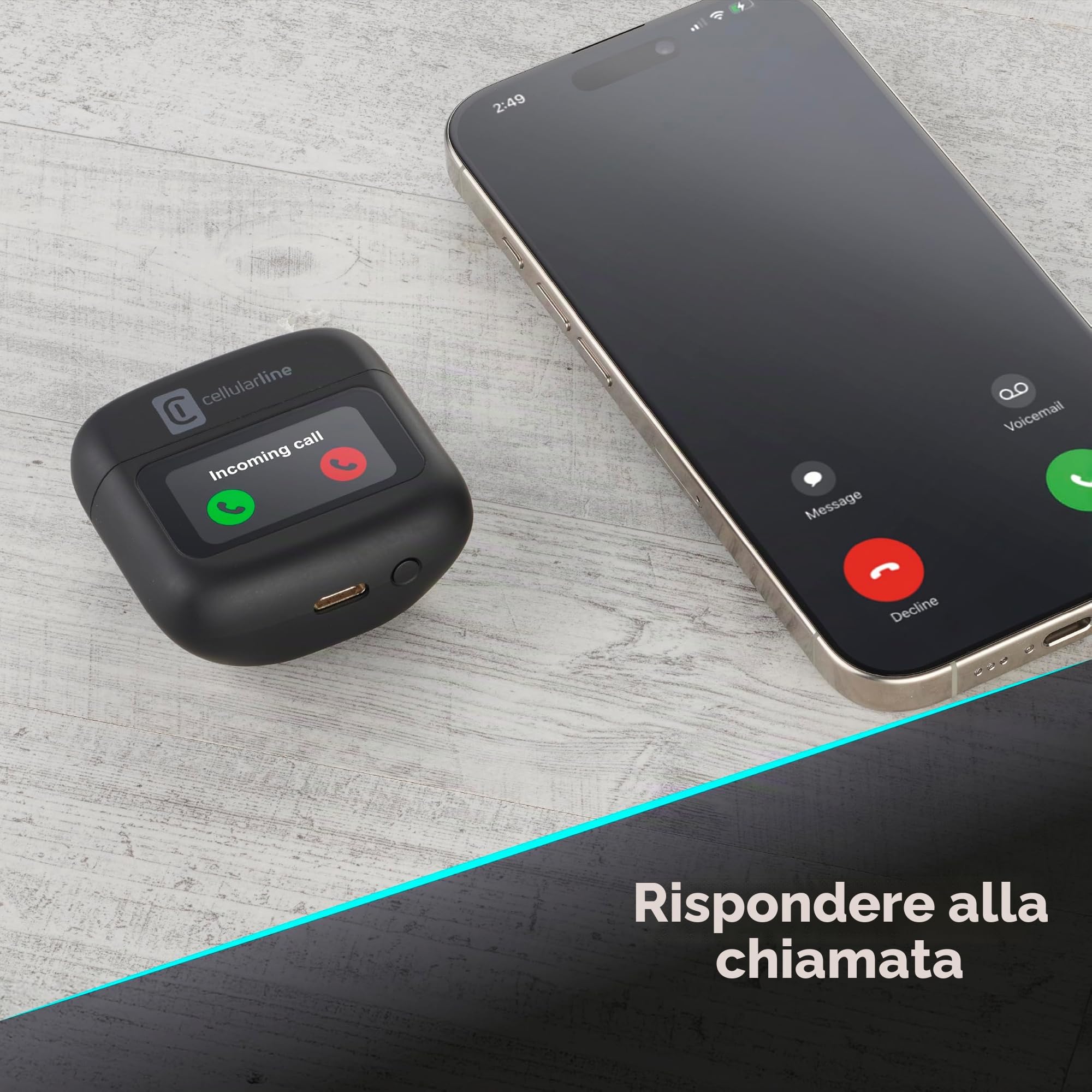 cellularline HUSH Auricolari Bluetooth In-Ear con Display Touch, Active Noise Cancelling, Noise-Free Calls, 5 EQ, Autopairing, 42h Play Time, Chiusura Magnetica per Ricarica