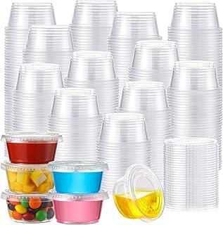 AOZITA 400 Set 2 oz Jello Shot Cups with Lids, Stackable Food Safe Disposable Plastic Portion Condiment Dipping Sauce Cups, Small Containers for Salad Dressing