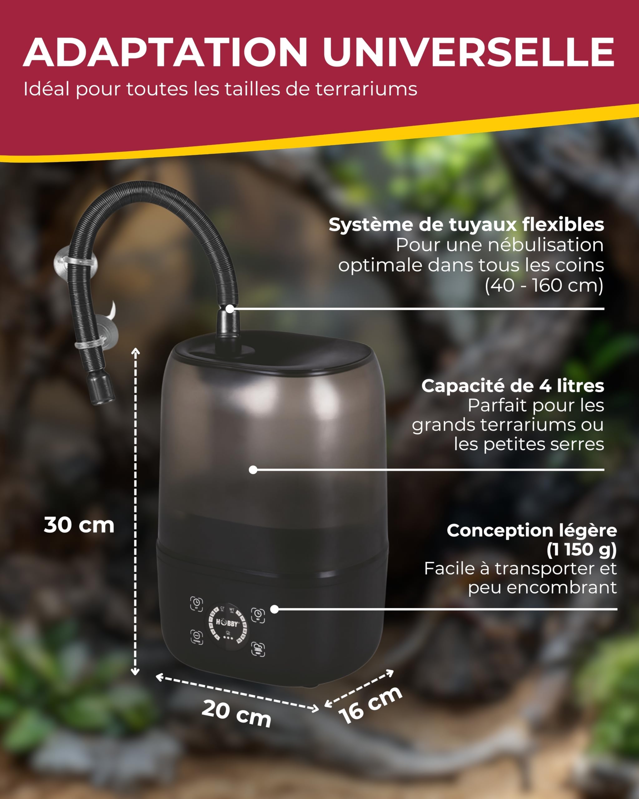 HOBBY Terraristik Hygro System | Système de brumisation numérique pour terrariums | Hygiénique et Facile à Entretenir | Humidificateur | Système de brumisation Efficace avec réservoir d'eau de 4L