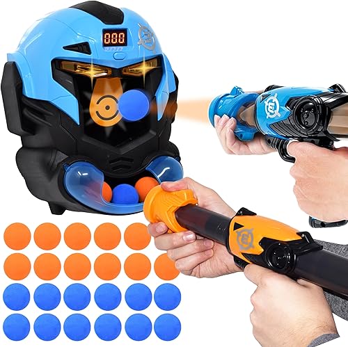 Pistola de espuma de juguete y juegos de disparos para niños, 2 pistolas de fuerza de aventura, potencia atómica, objetivo de puntuación automática