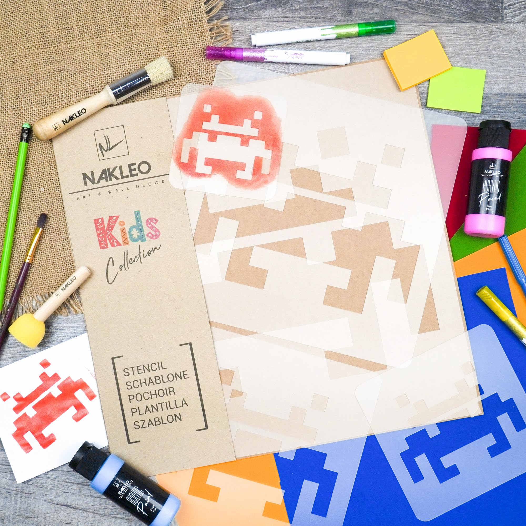 NAKLEO Painting Stencils Set for Kids 5 Pcs Templates 9x9 to 34x34cm Space Invaders Game - Image 4