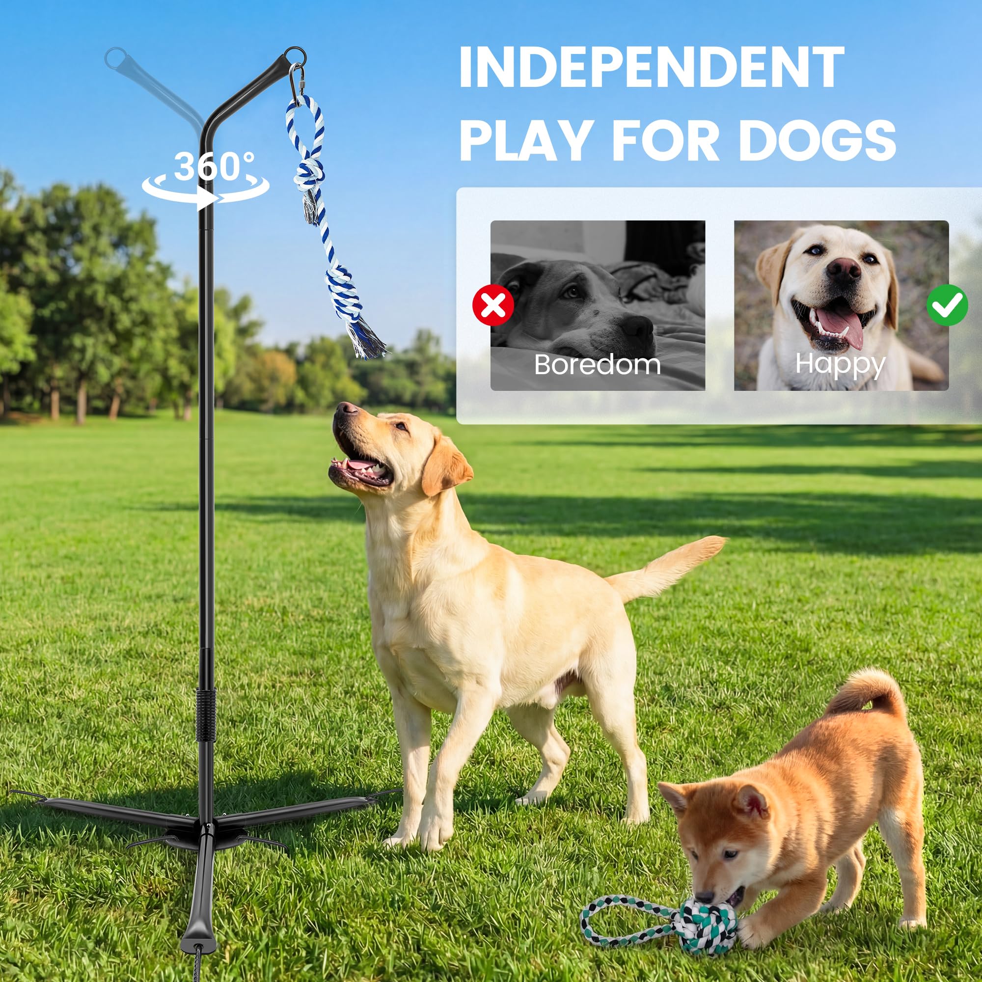 Outdoor Tether Tug Hundespielzeug mit verstellbarer Höhe 63,5 cm - 137,2 cm, interaktives Tauziehspielzeug für kleine bis große Hunde, langlebiges selbstspielendes Hundespielzeug mit 3