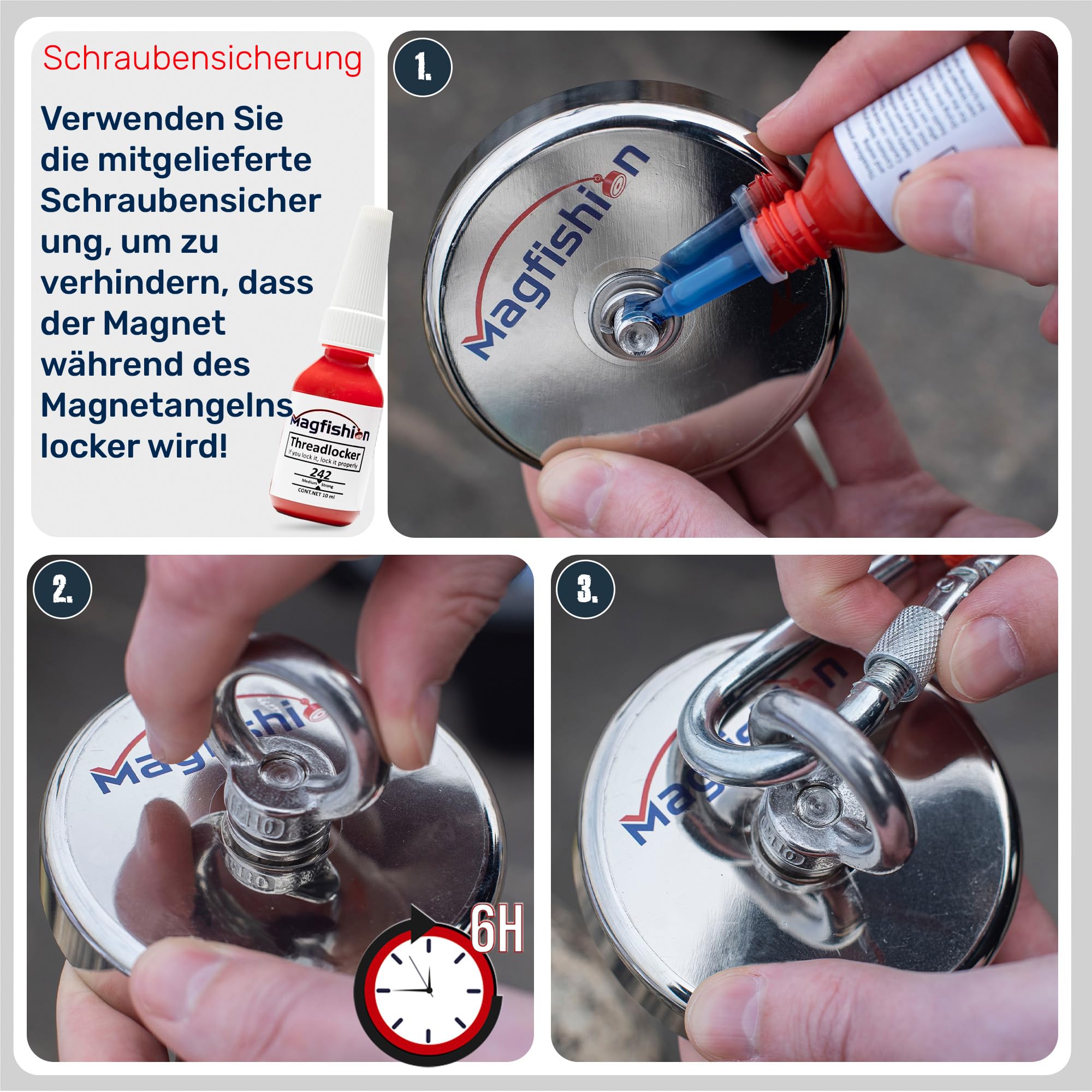 MAGFISHION Magnetfischen Set - 400 KG - Ø90mm - Neodym Magnet mit 2 Seilen, Greifhaken, Handschuhe - Magnet Fischen Angel - Ösenmagnet - Fishing Magnetangel - Magnetangeln Set