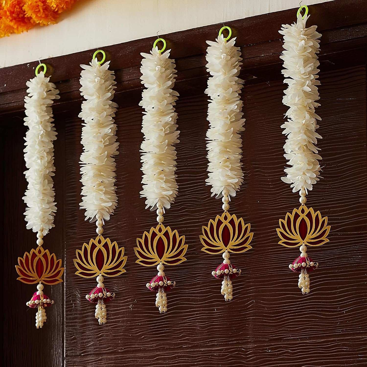 TIED RIBBONS 5 Pcs Indian Hanging Decorations | Plastic, 15.3 Inch | Lotus Wall Hanging for Backdrop Decorations, Ganesh Chaturthi Decoration, Diwali Decorations for Home, Navratri