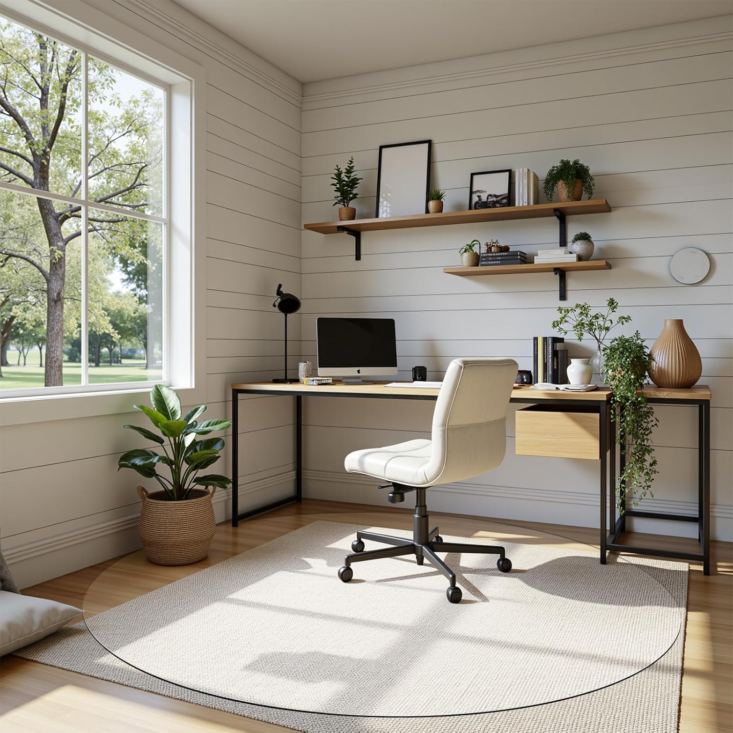 Round Office Chair Mat for Carpet & Hardwood, Upgraded 45" x 45" Dual Use Tempered Glass Chair Mat for Chair and Footrest Under Desk