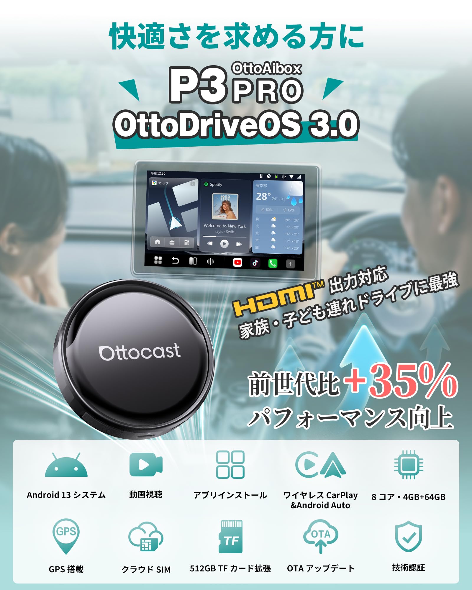 Amazon.co.jp: Ottocast P3 Pro OttoAibox Android 13 Model, Equipped