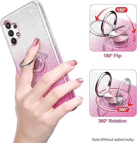 Miniatura 2 de Funda para Galaxy A32, delgada, con purpurina y soporte de anillo de 360, soporte magnético para automóvil, absorbente de golpes, funda protectora