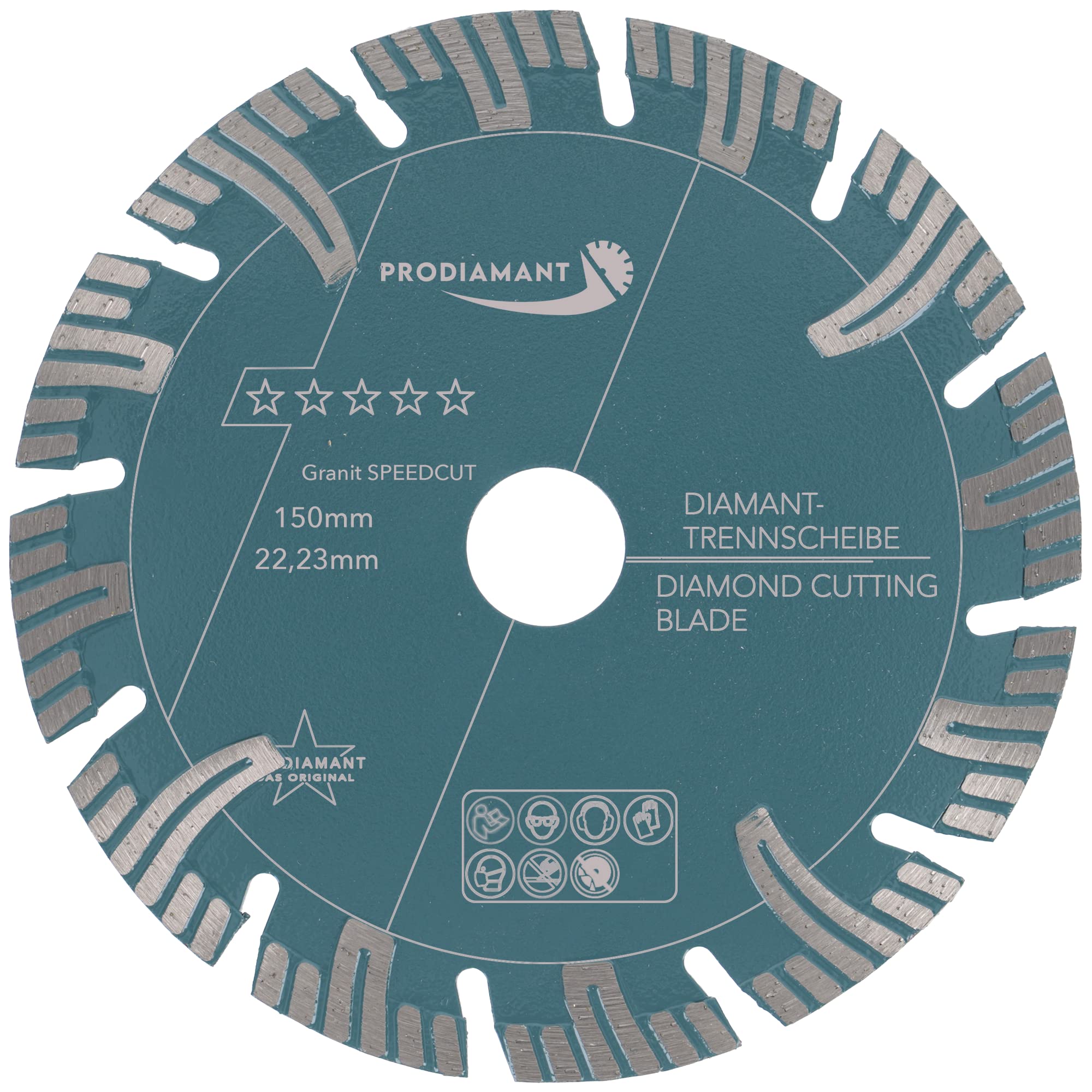 PRODIAMANT Disco de corte de diamante profesional Super Speed Cut paquete doble 150 mm x 22,2 mm con segmentos de protección para cortadoras de pared