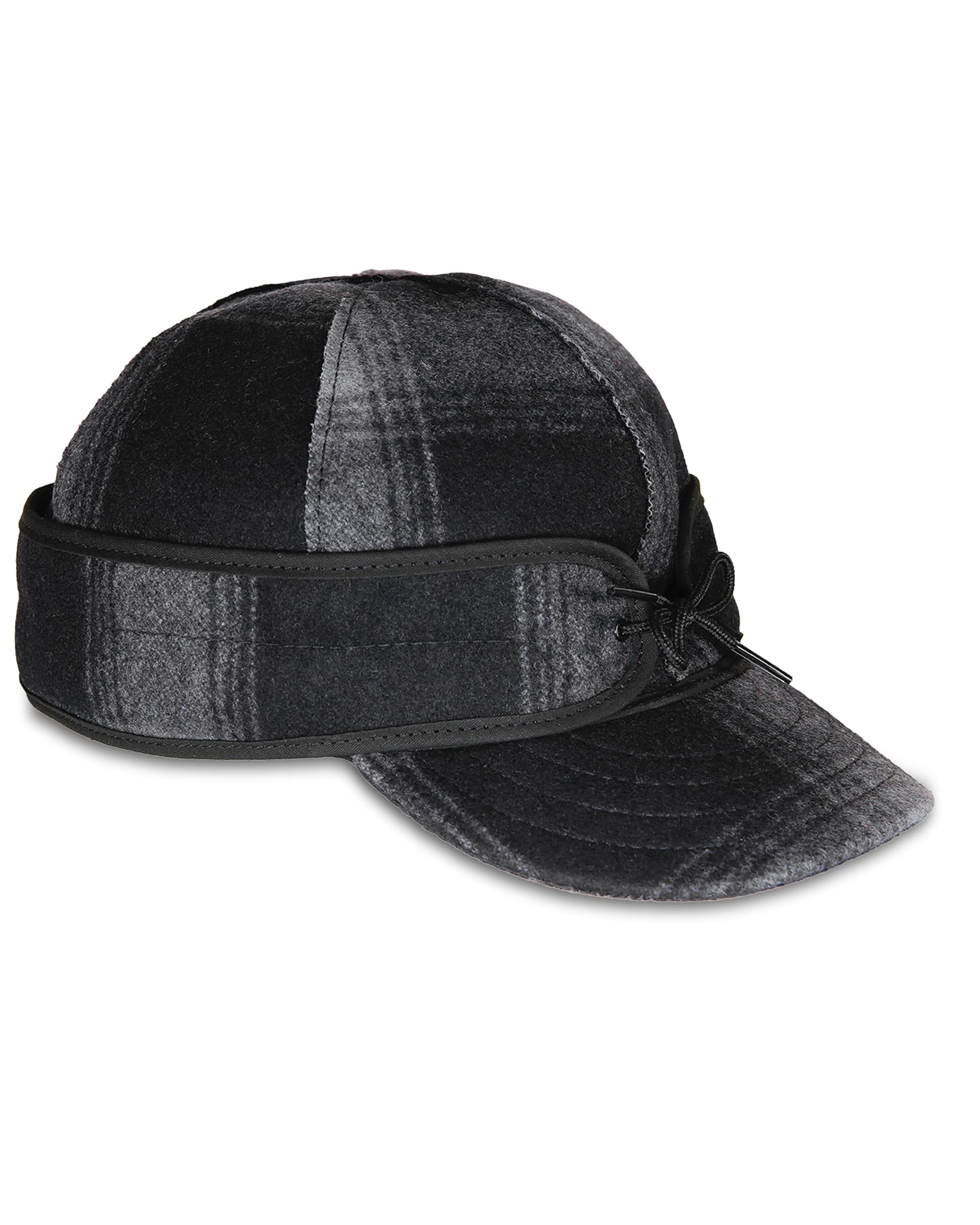 Stormy Kromer Original Kromer Cap - Winter Wool Hat with Earflap, Black/Gray Plaid, 7.25