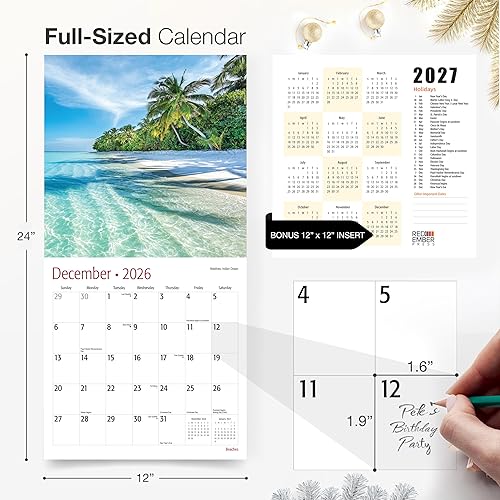 Miniatura 5 de RED EMBER Select - Calendario de pared 2026 de Playas Untamed & Scenic 2026 de 12 meses | 12 x 24 pulgadas abierto | Papel grueso y resistente | 01