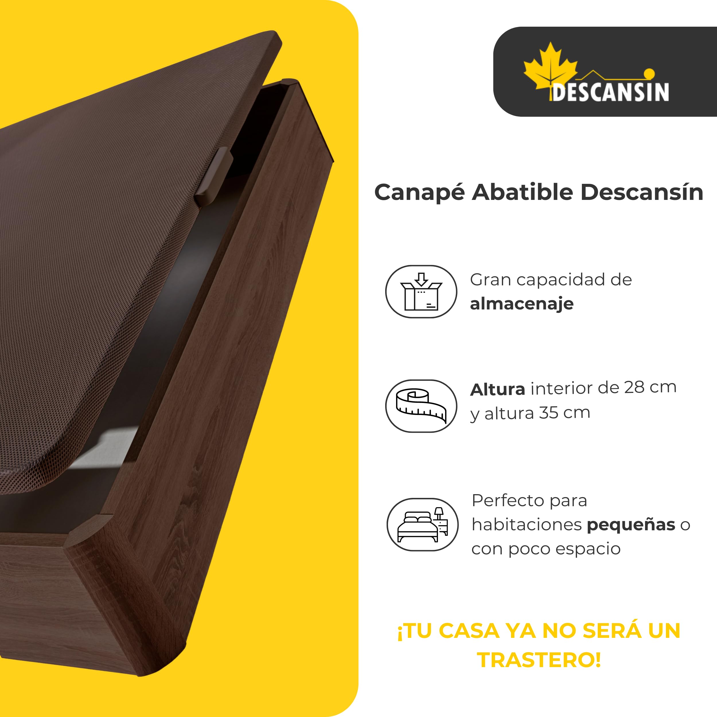 DESCANSIN - Canapé Abatible | Canape para tu Cama | Canapes Abatibles 4 Colores Disponibles | Canape para Camas Matrimoniales o Individual | Canape Gran Capacidad 28cm | Canapé (Blanco, 135x190)